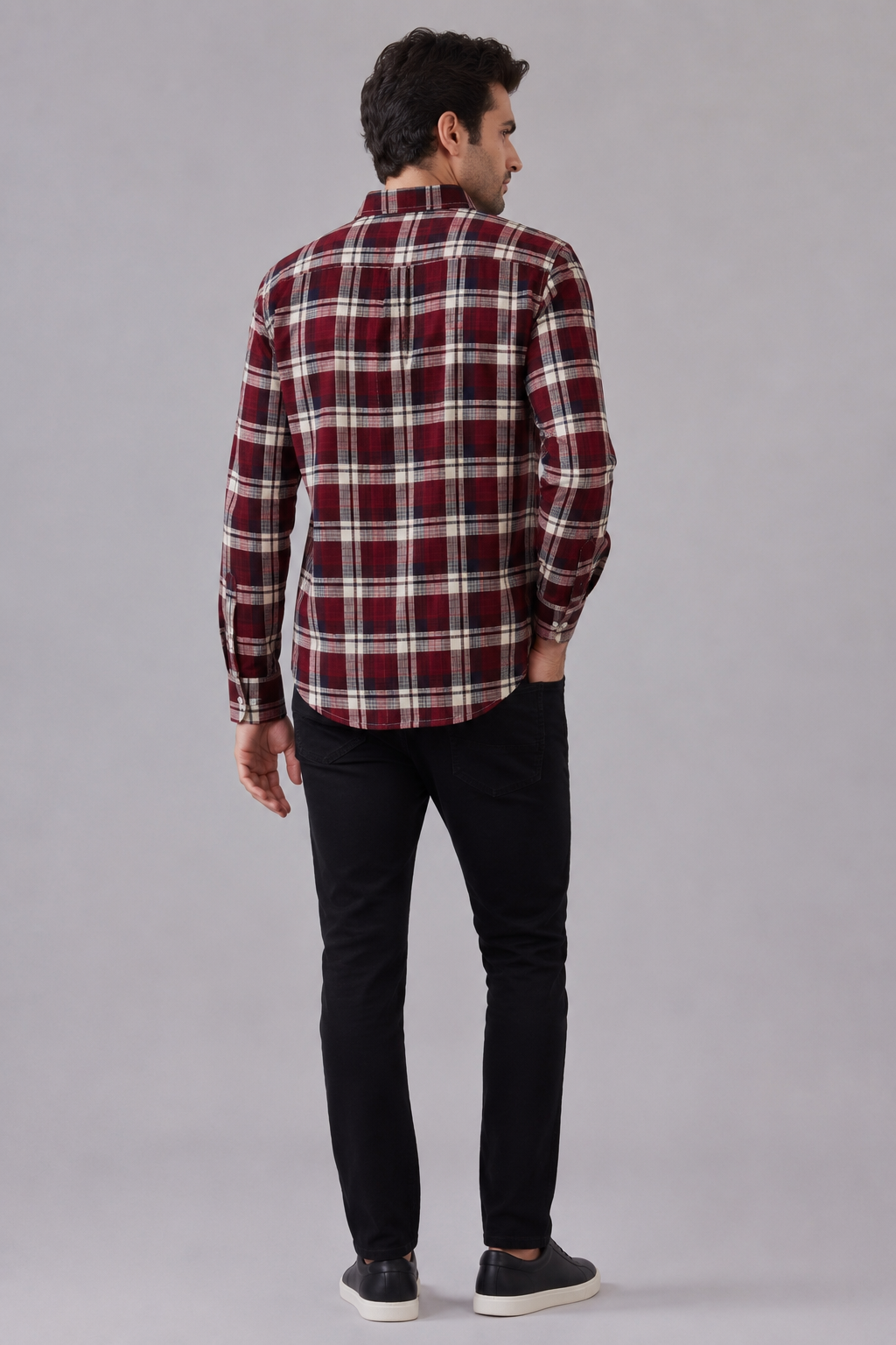 Men’s Maroon & Cream Gingham Check Flannel Shirt