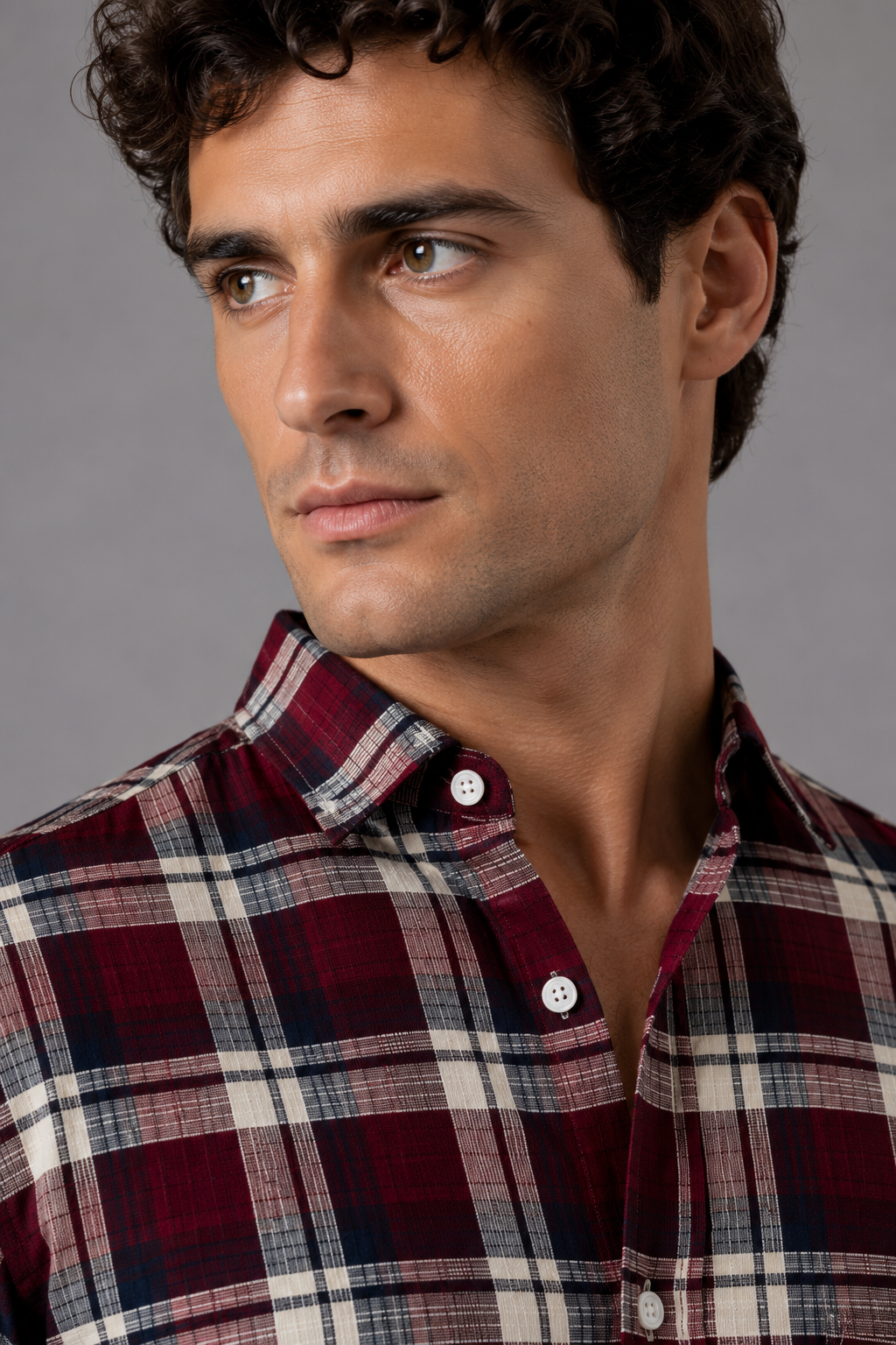 Men’s Maroon & Cream Gingham Check Flannel Shirt