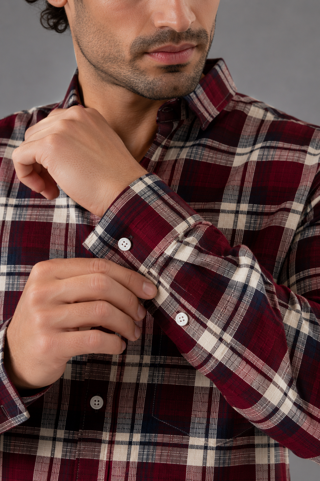 Men’s Maroon & Cream Gingham Check Flannel Shirt