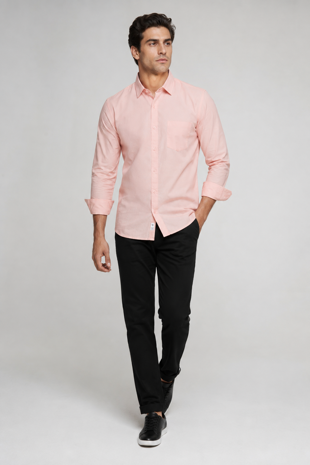 Men’s Light Peach Red Blossom Fine-Textured Cotton Shirt