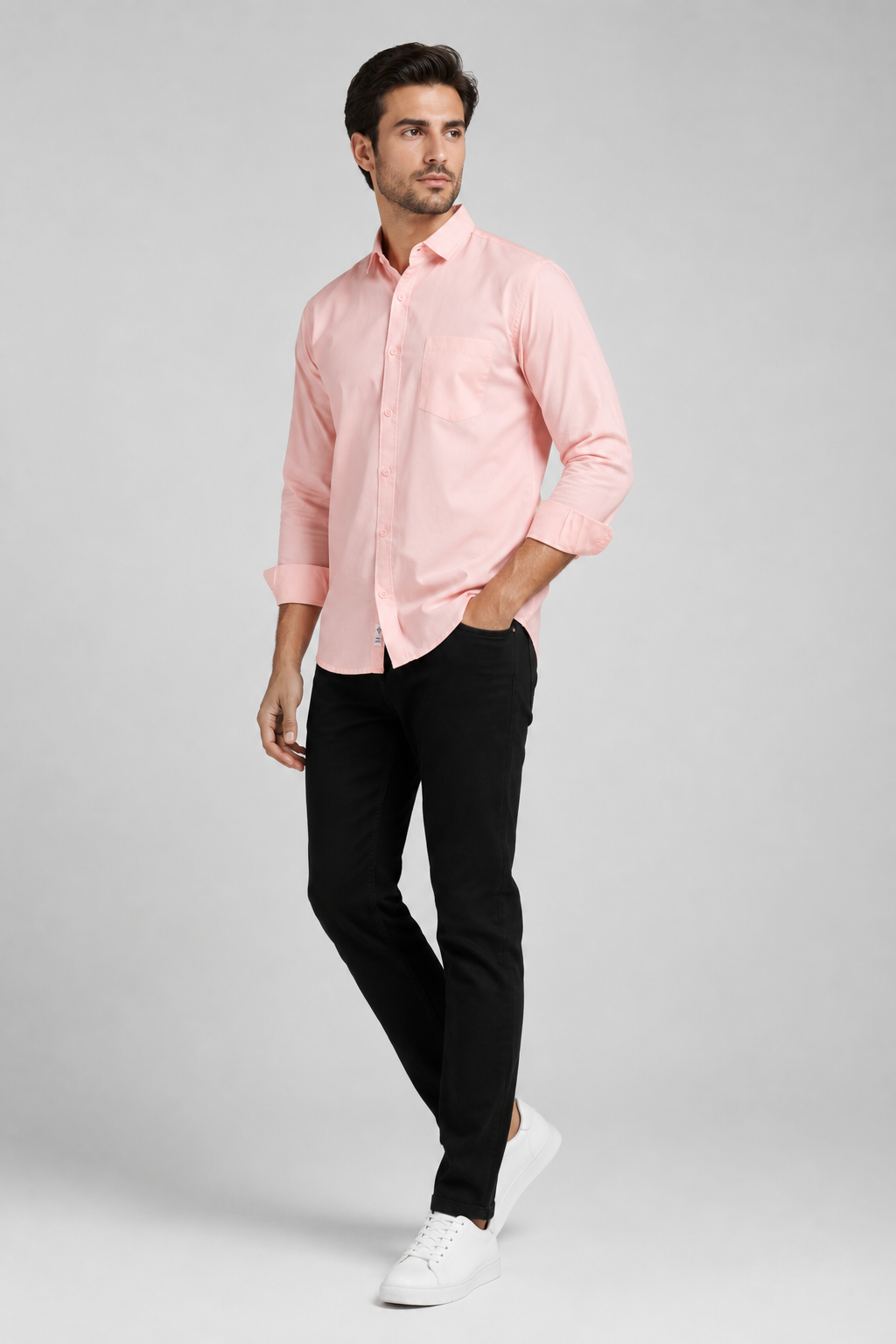 Men’s Light Peach Red Blossom Fine-Textured Cotton Shirt