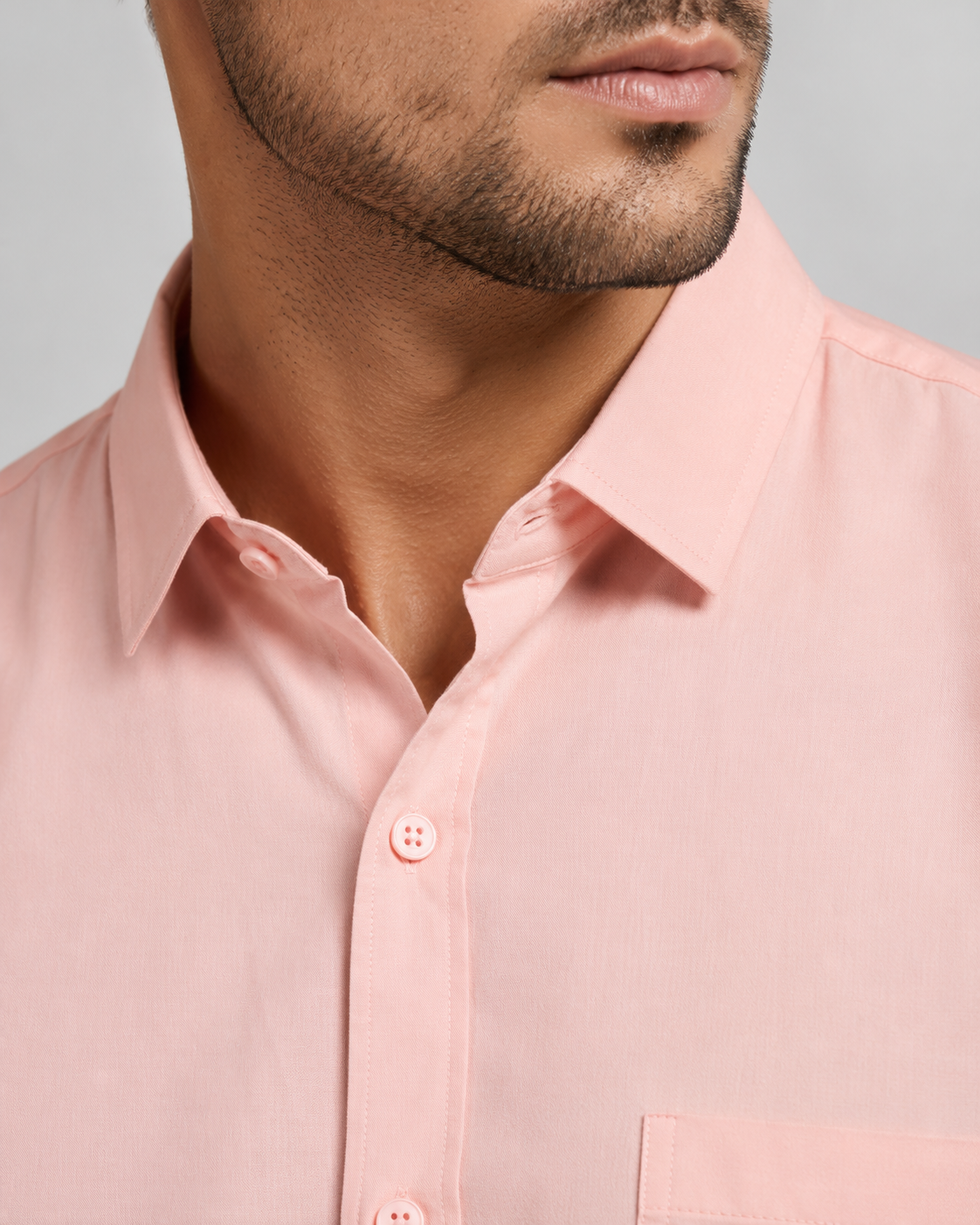 Men’s Light Peach Red Blossom Fine-Textured Cotton Shirt