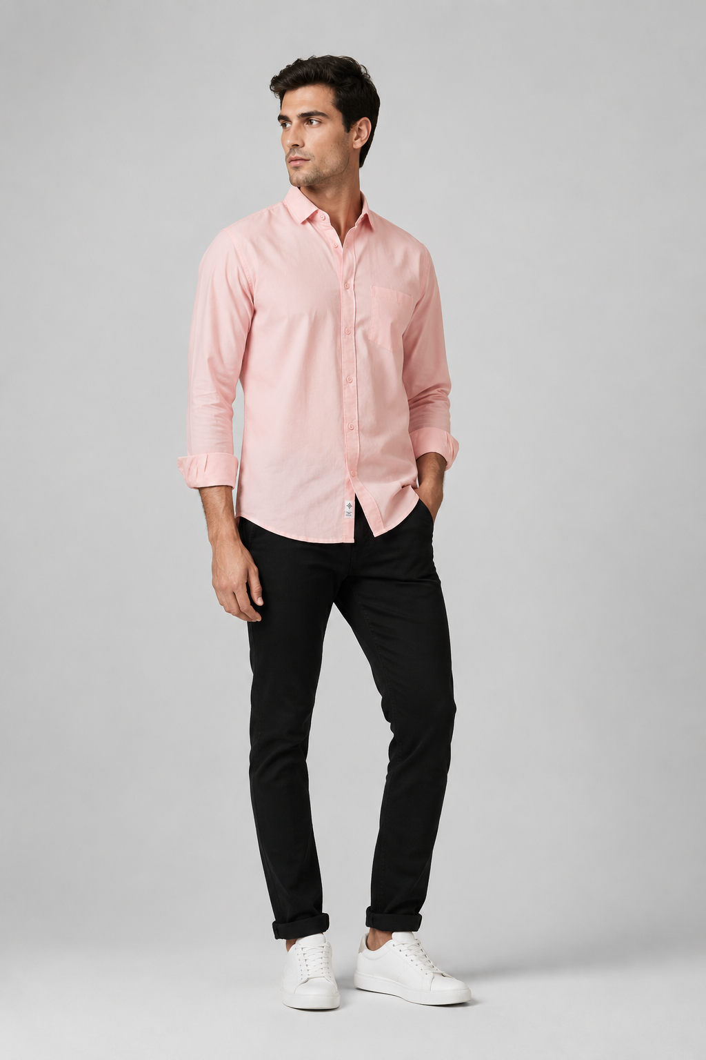 Men’s Light Peach Red Blossom Fine-Textured Cotton Shirt