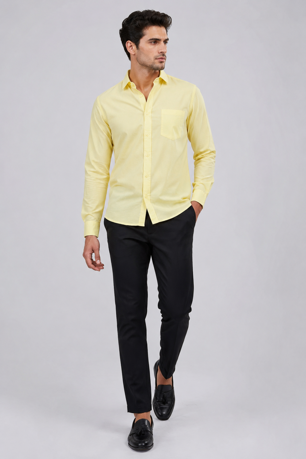 Men’s Sunshine Yellow Fil-à-Fil Textured Shirt