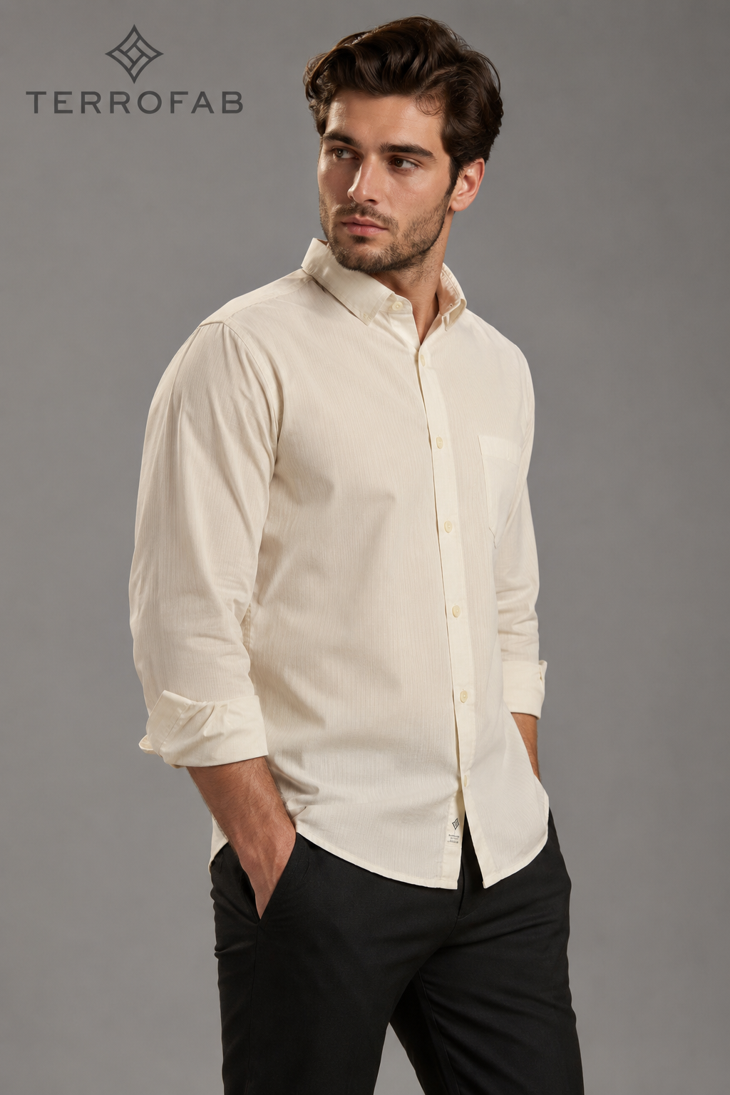 Men’s white Micro-Textured Dobby Cotton Shirt