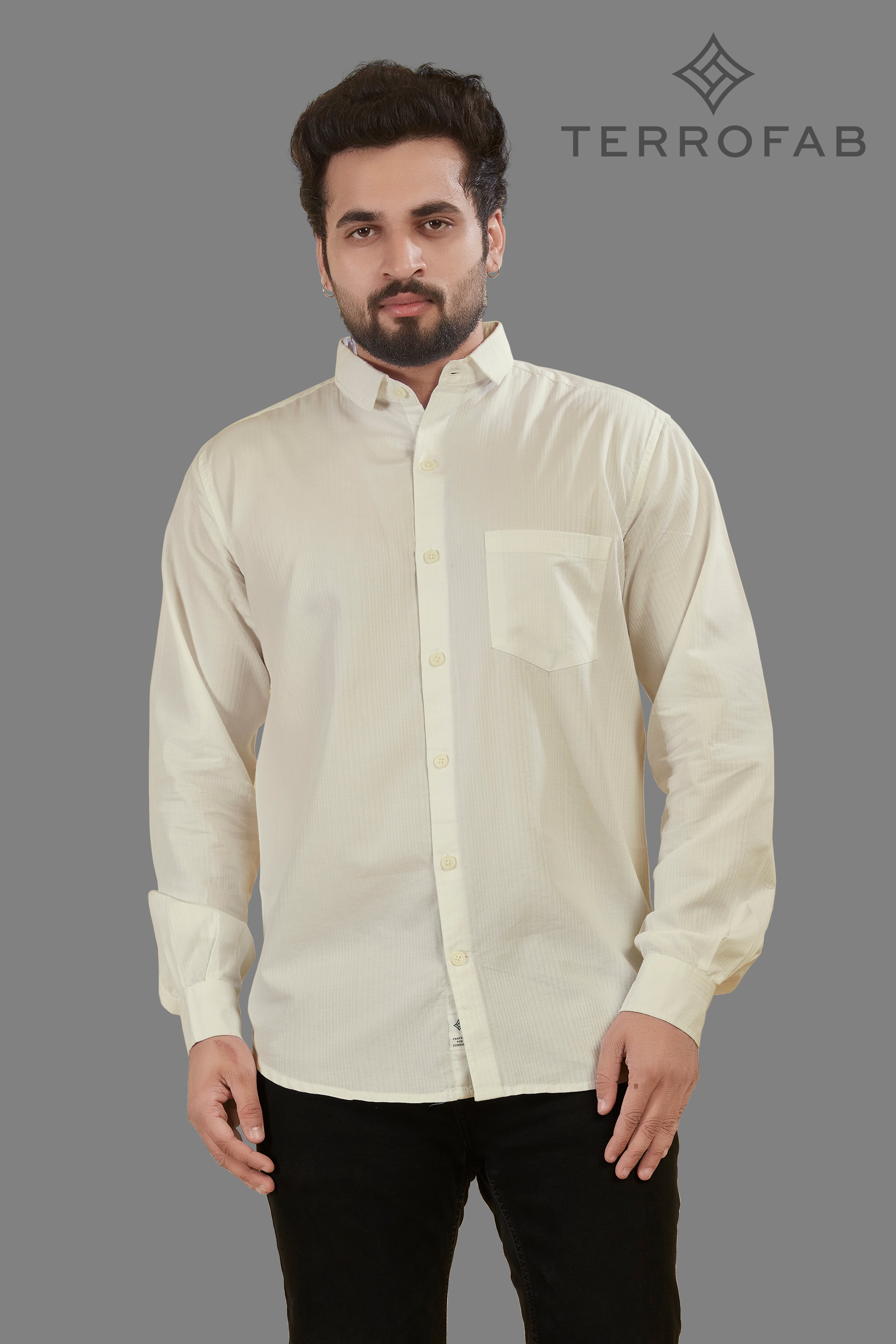 Men’s white Micro-Textured Dobby Cotton Shirt