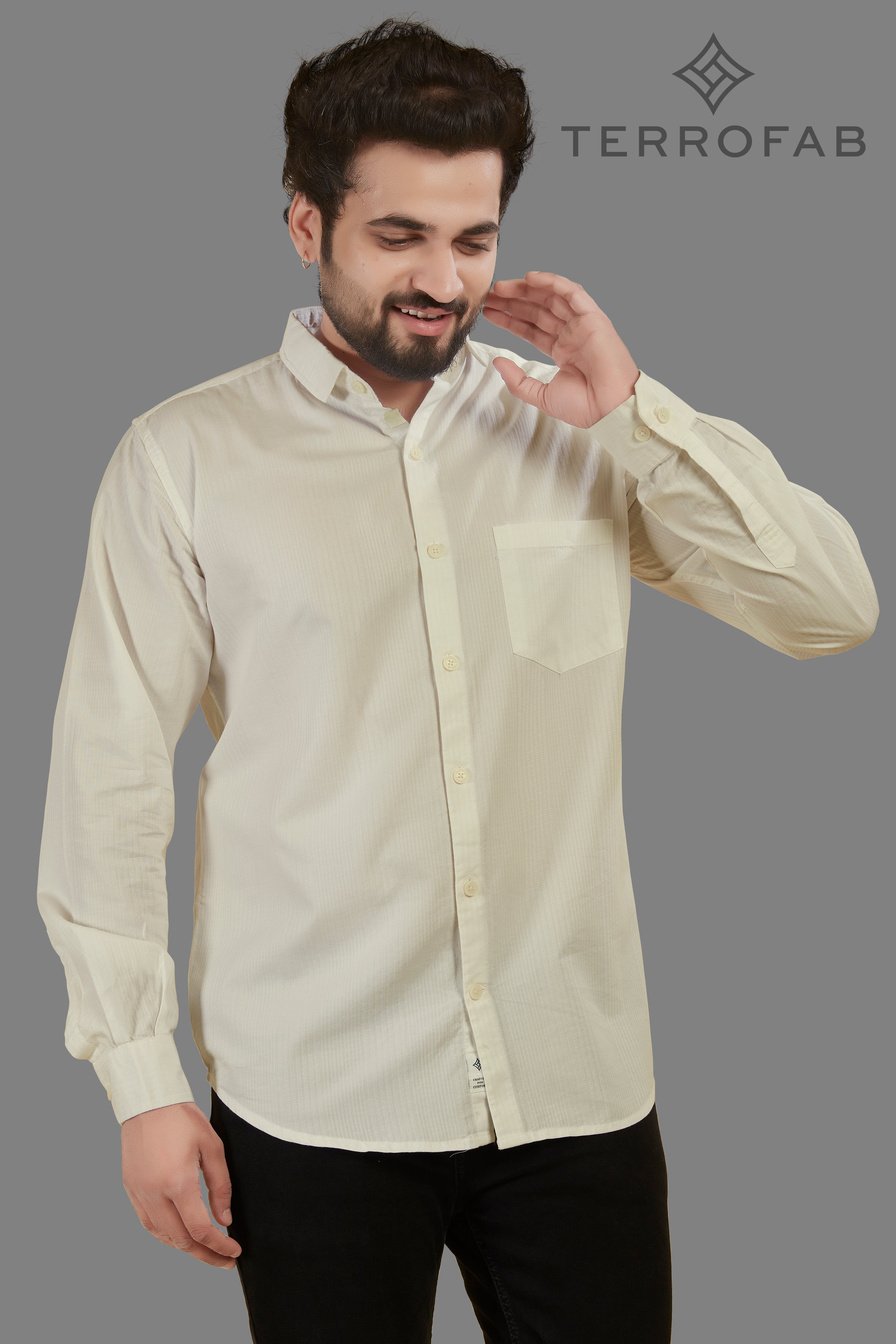 Men’s white Micro-Textured Dobby Cotton Shirt