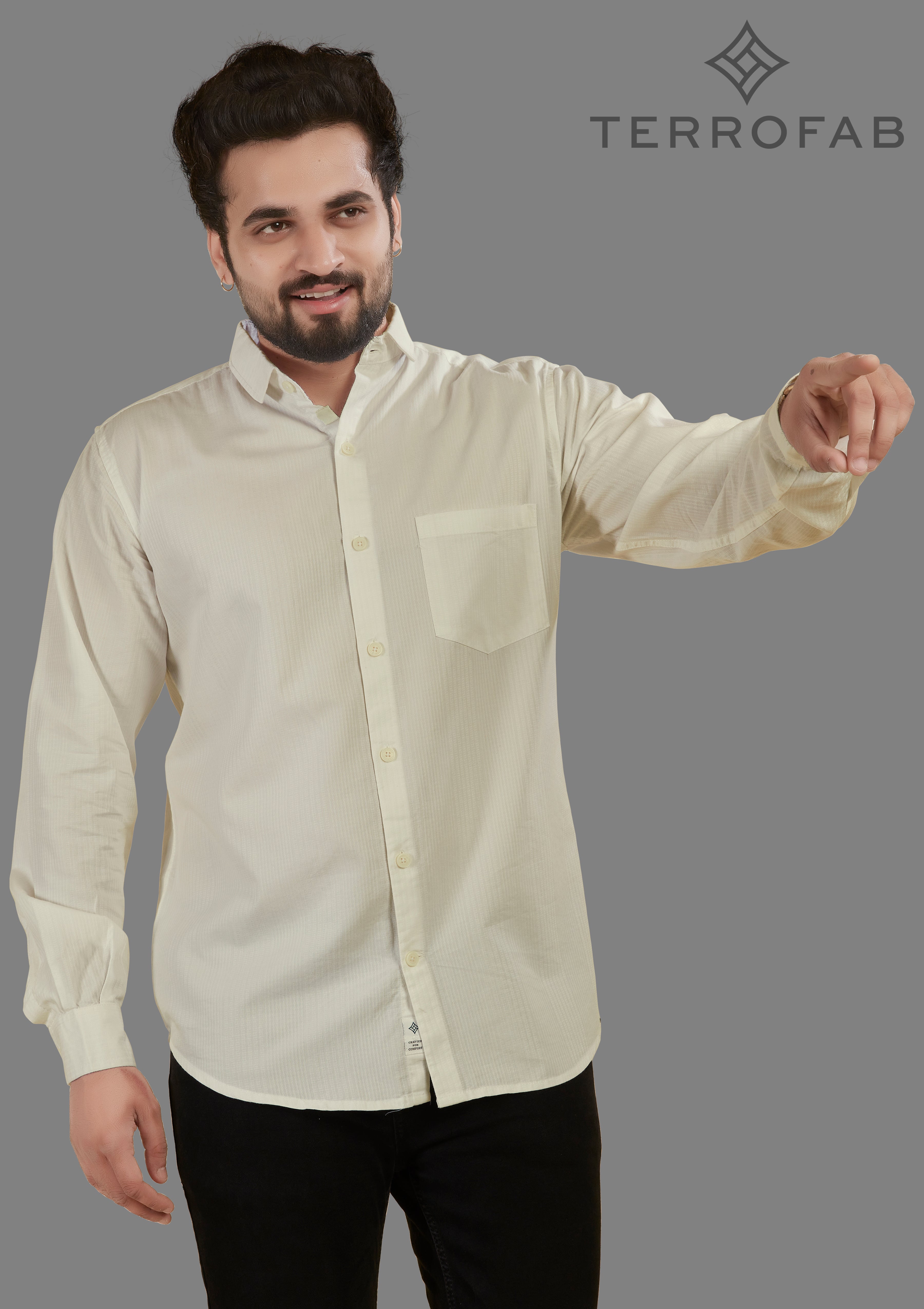 Men’s white Micro-Textured Dobby Cotton Shirt