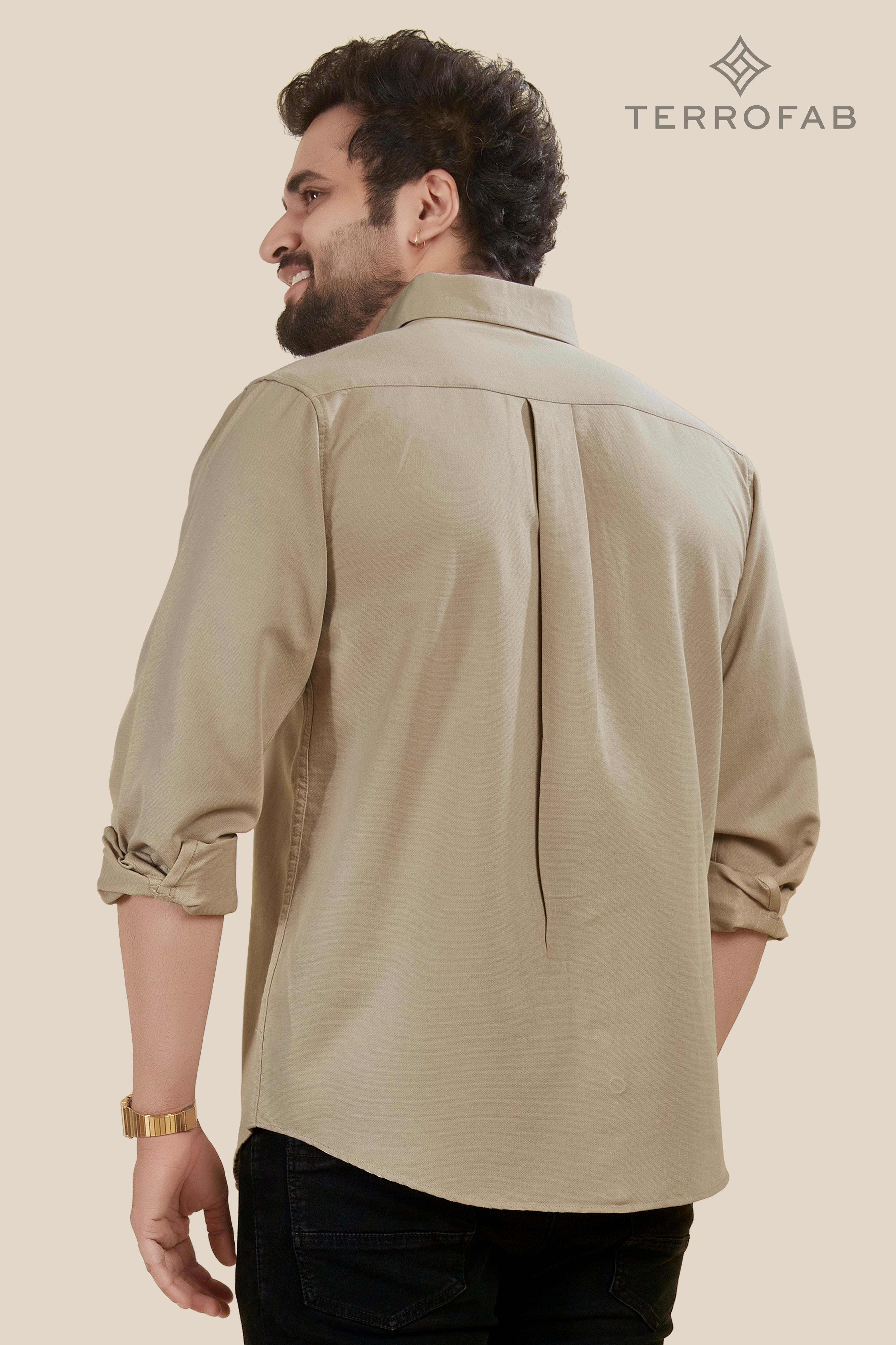 Men’s Khaki Tan micro dobby Finish Premium Cotton Shirt