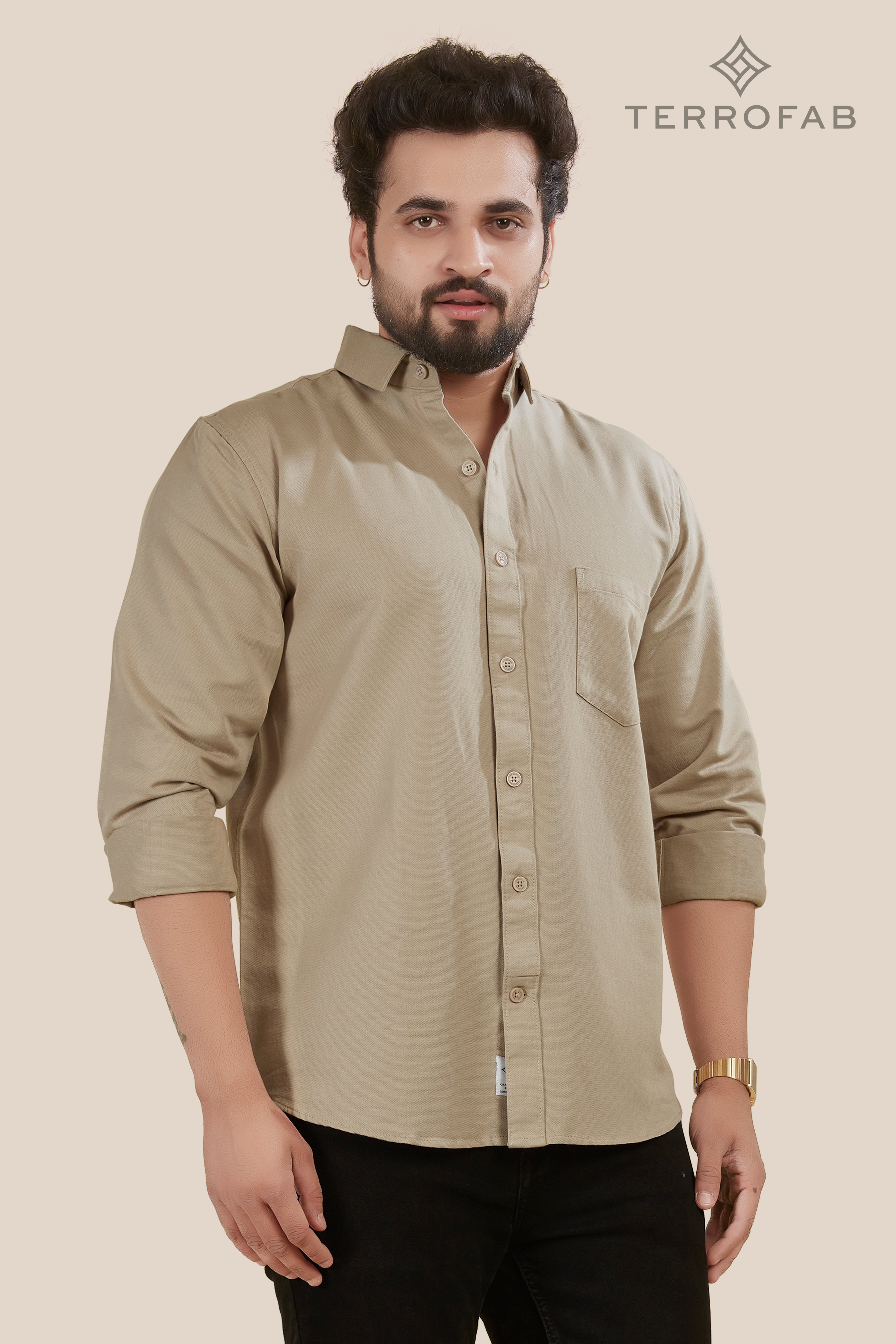 Men’s Khaki Tan micro dobby Finish Premium Cotton Shirt