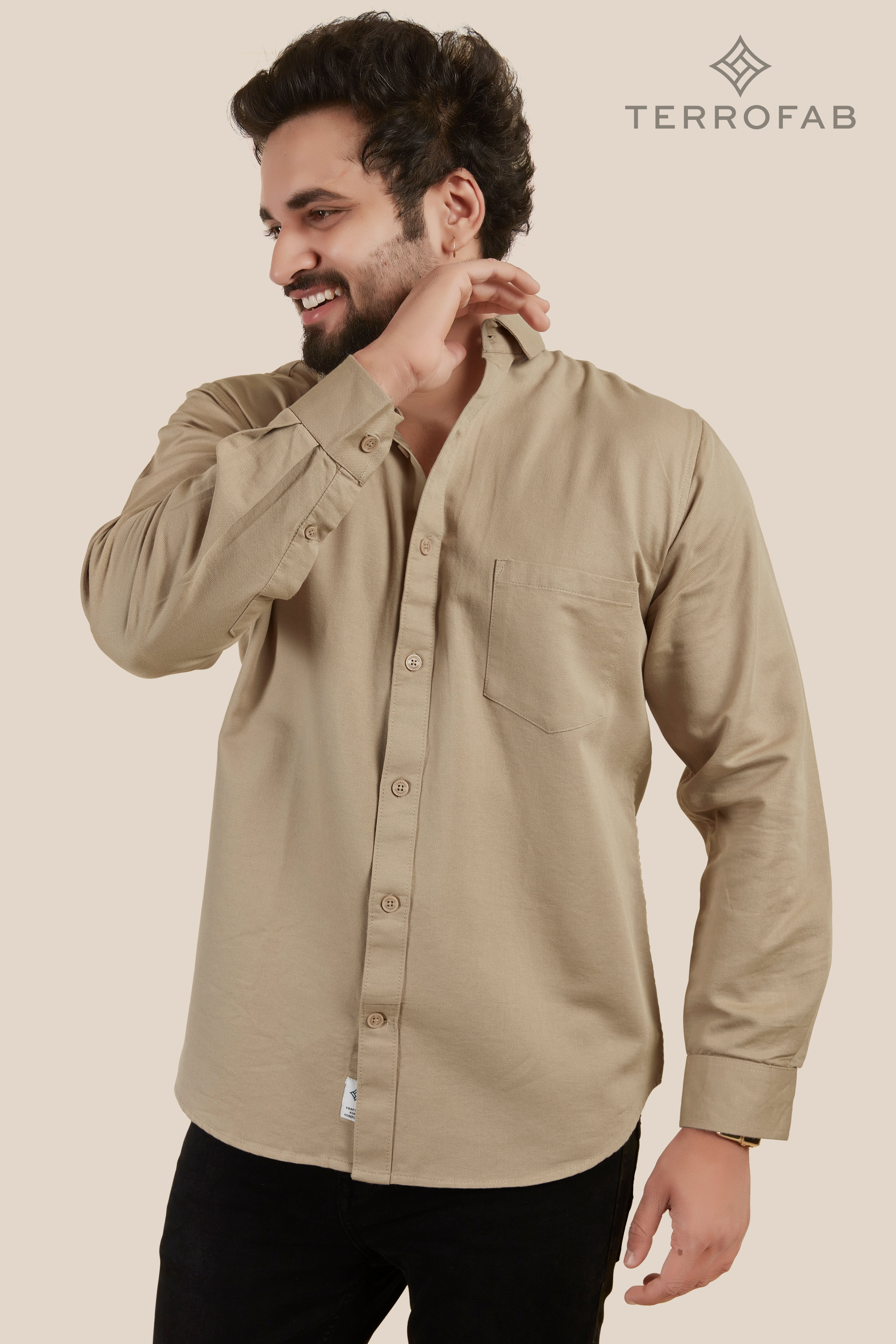 Men’s Khaki Tan micro dobby Finish Premium Cotton Shirt