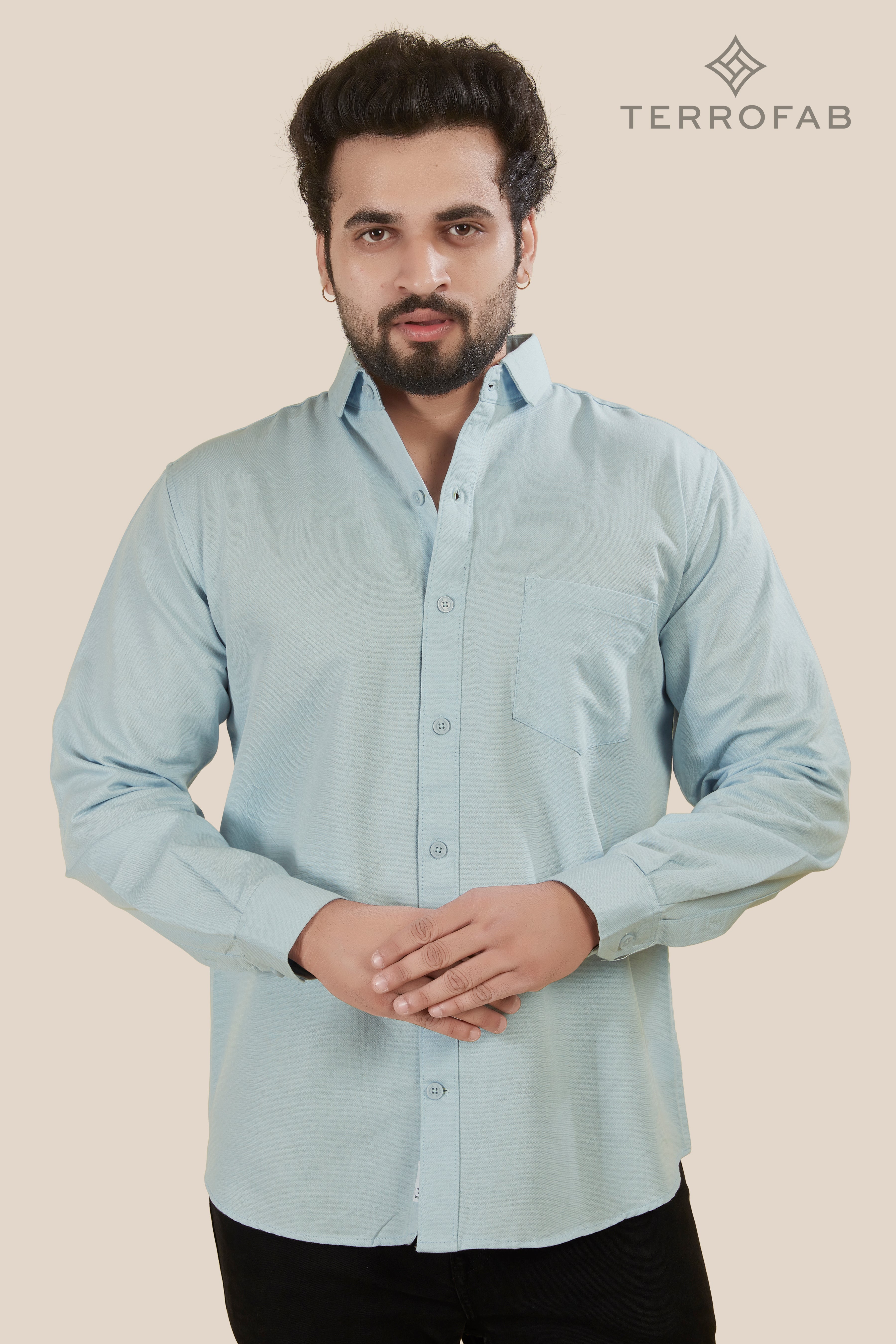 Men’s Seafoam Blue Cross-Hatch Textured Shirt