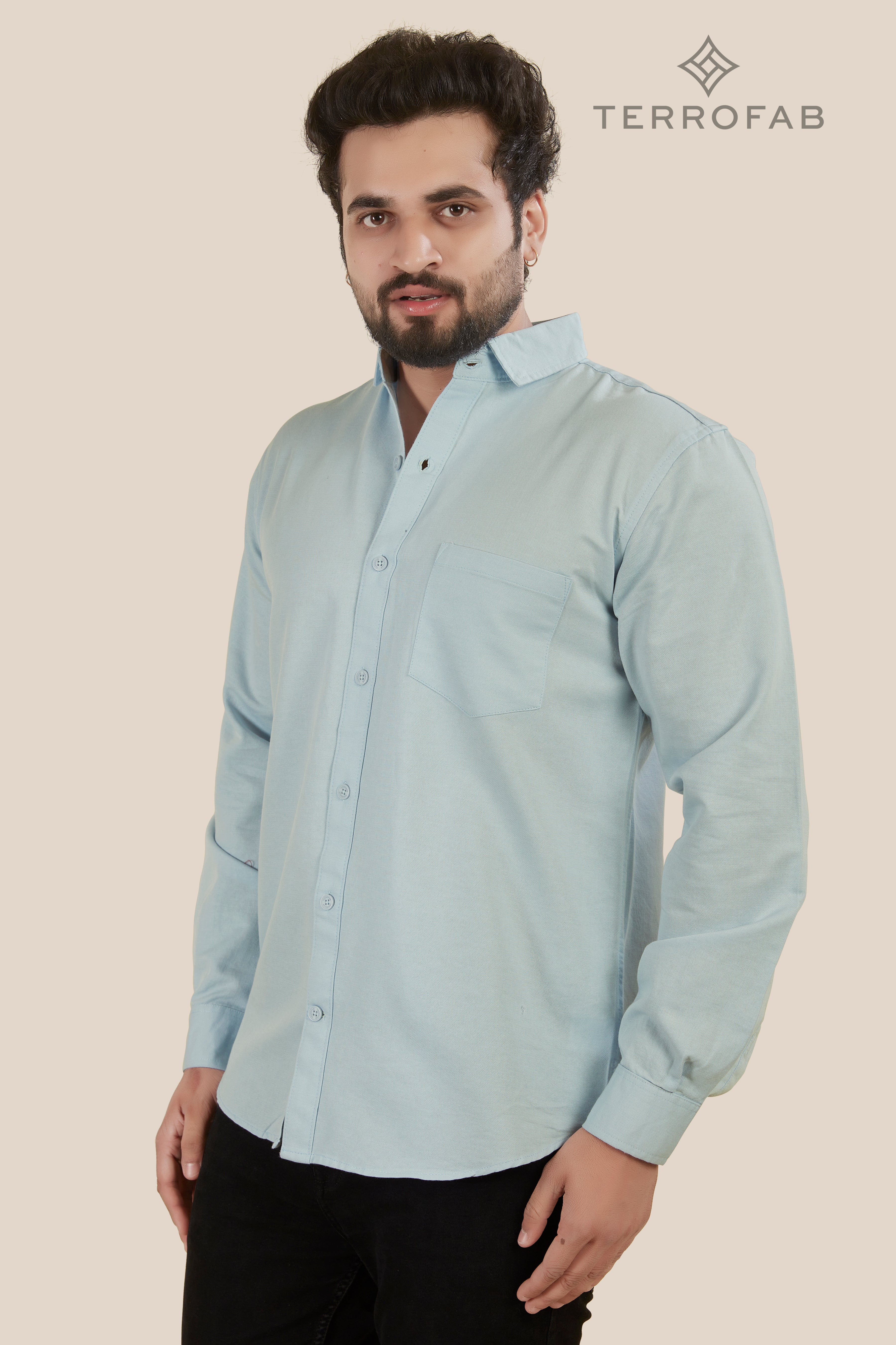 Men’s Seafoam Blue Cross-Hatch Textured Shirt