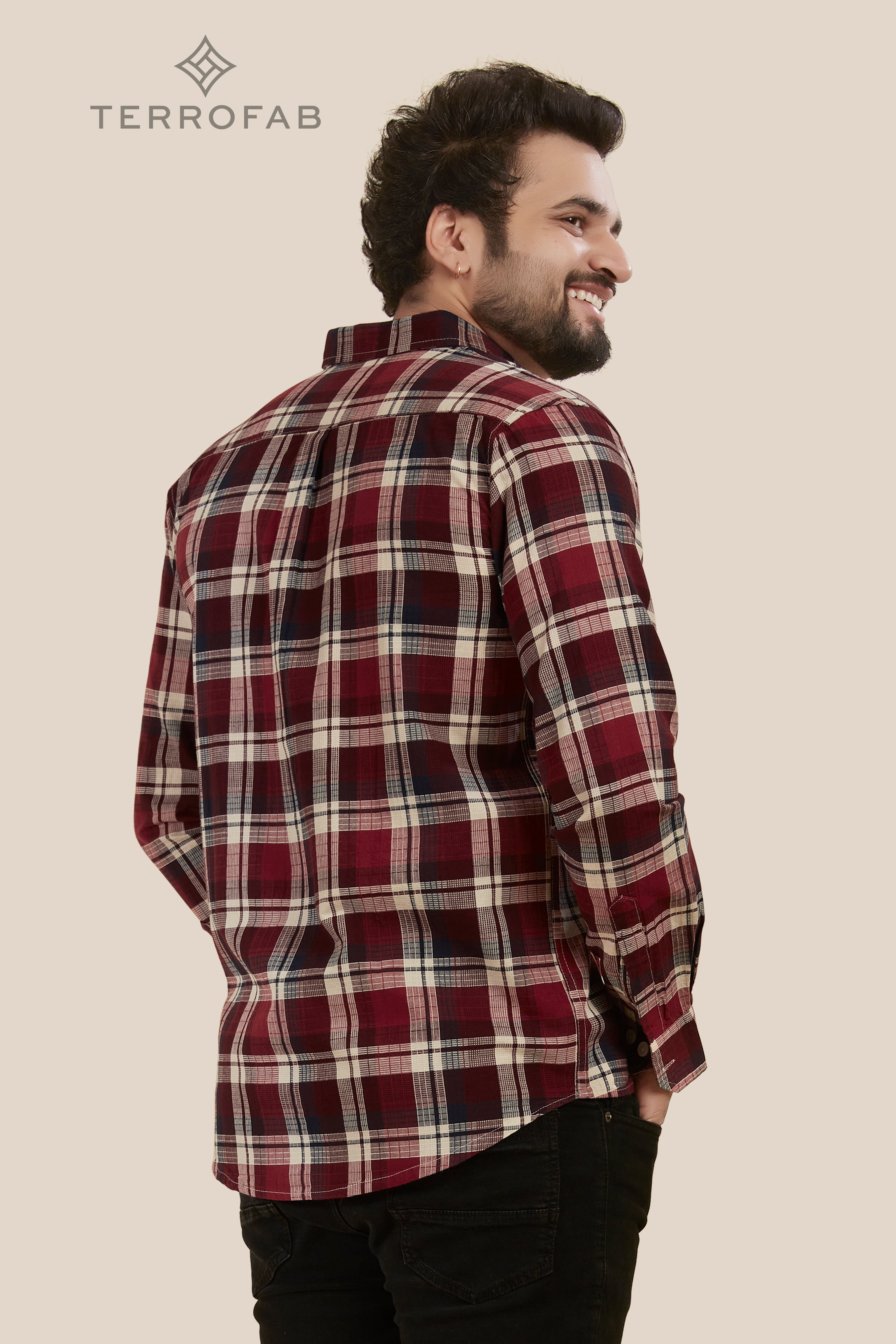 Men’s Maroon & off-white Gingham Check Flannel Shirt