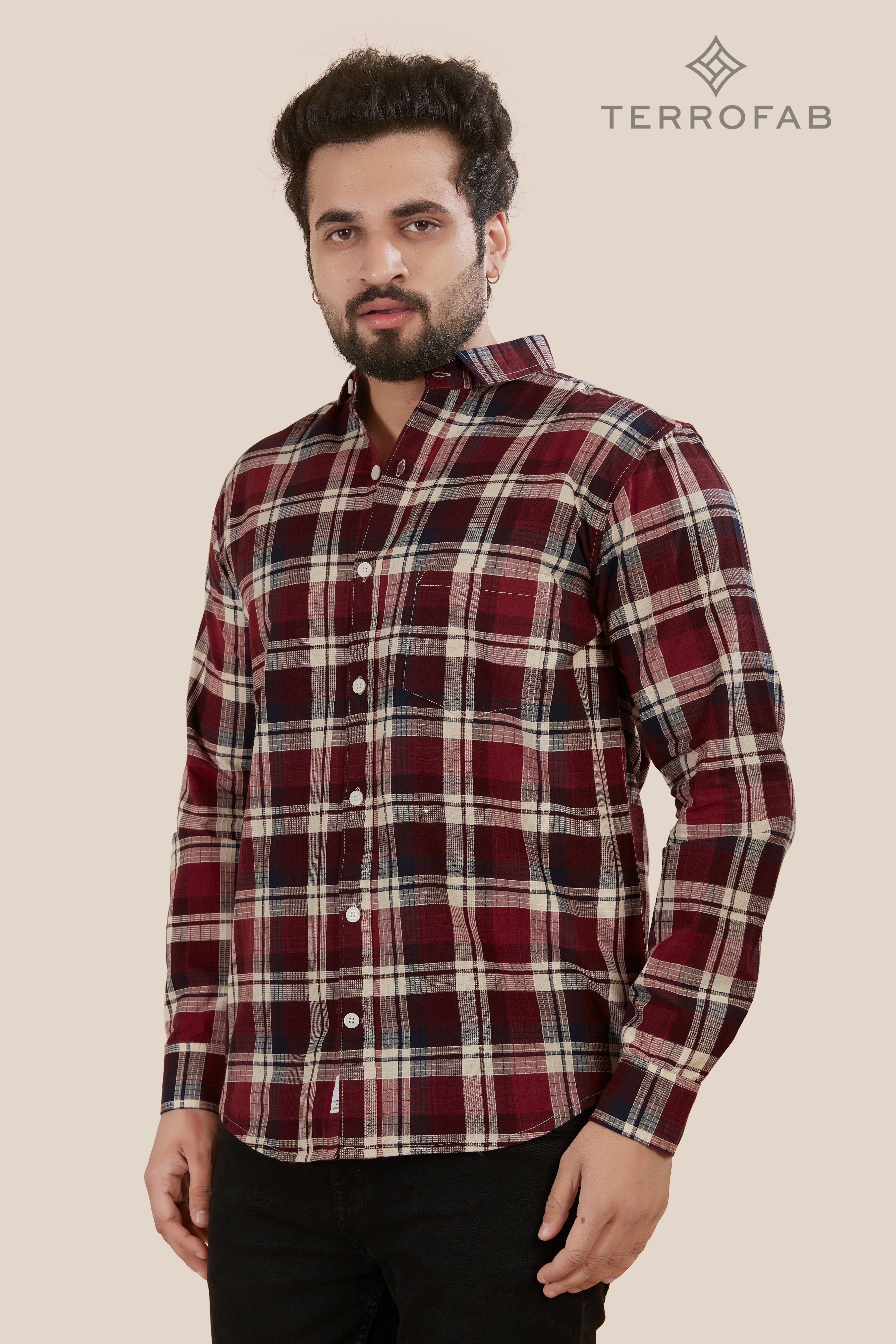 Men’s Maroon & off-white Gingham Check Flannel Shirt