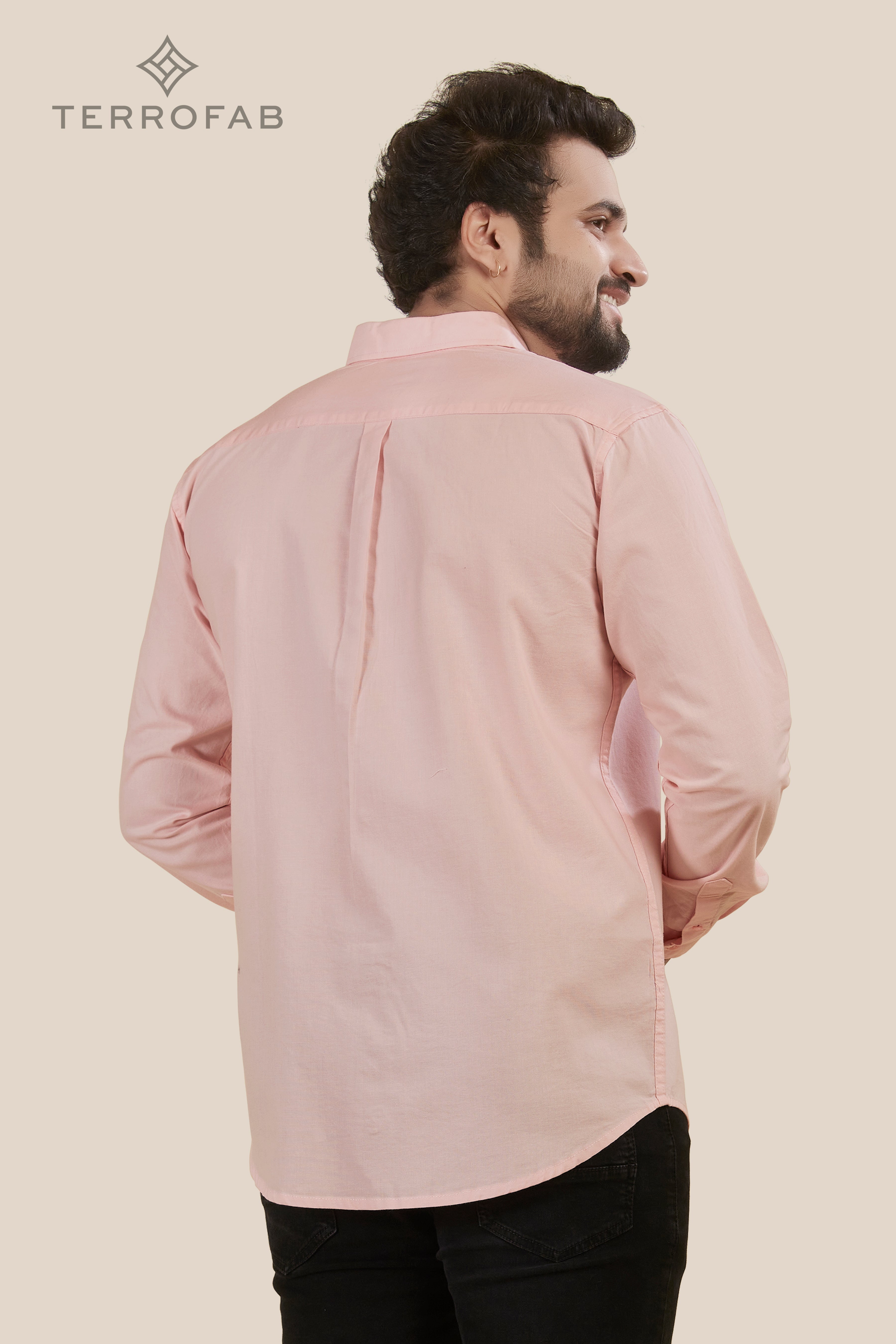 Men’s Light Peach Red Blossom Fine-Textured Cotton Shirt