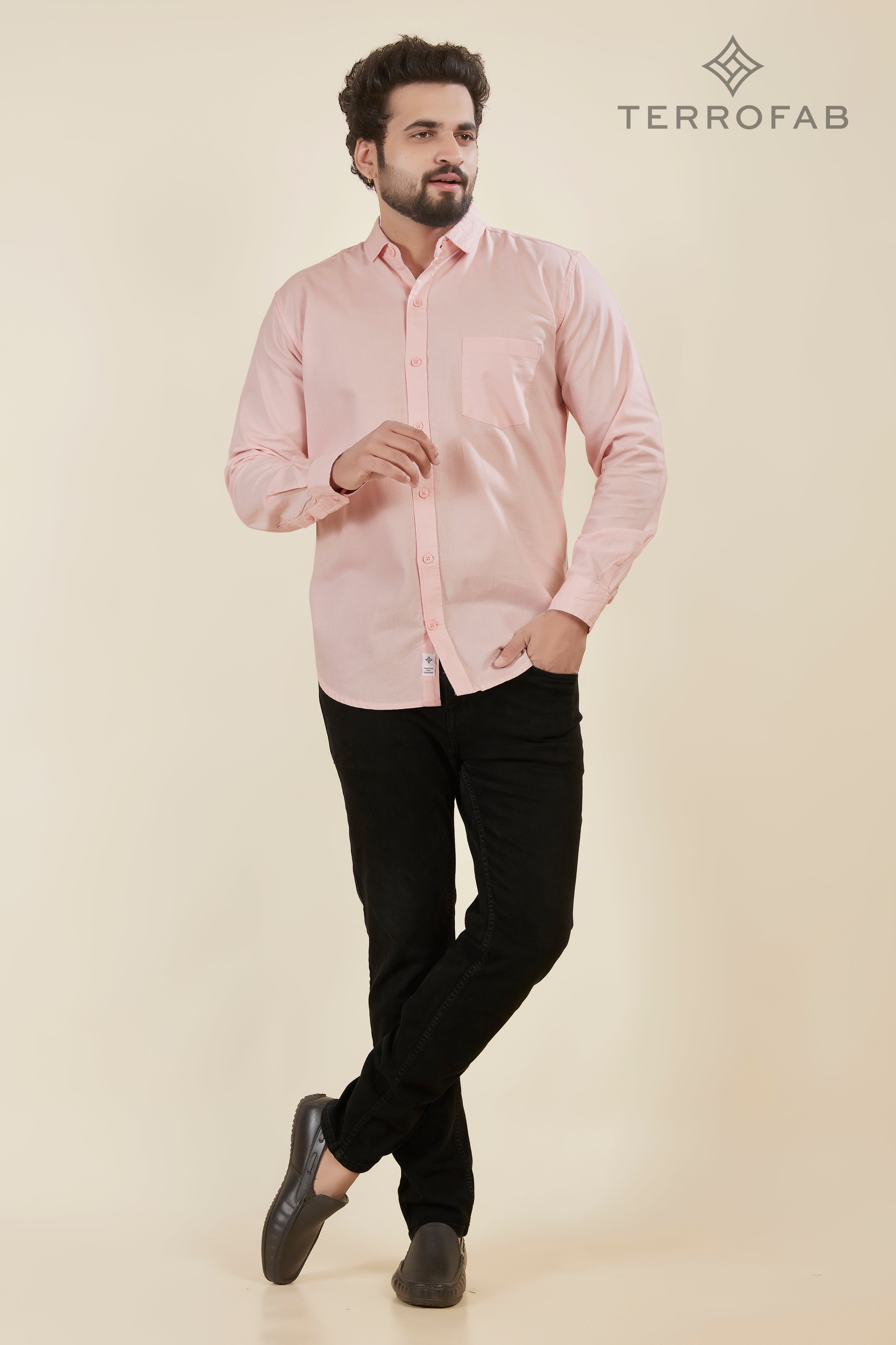 Men’s Light Peach Red Blossom Fine-Textured Cotton Shirt