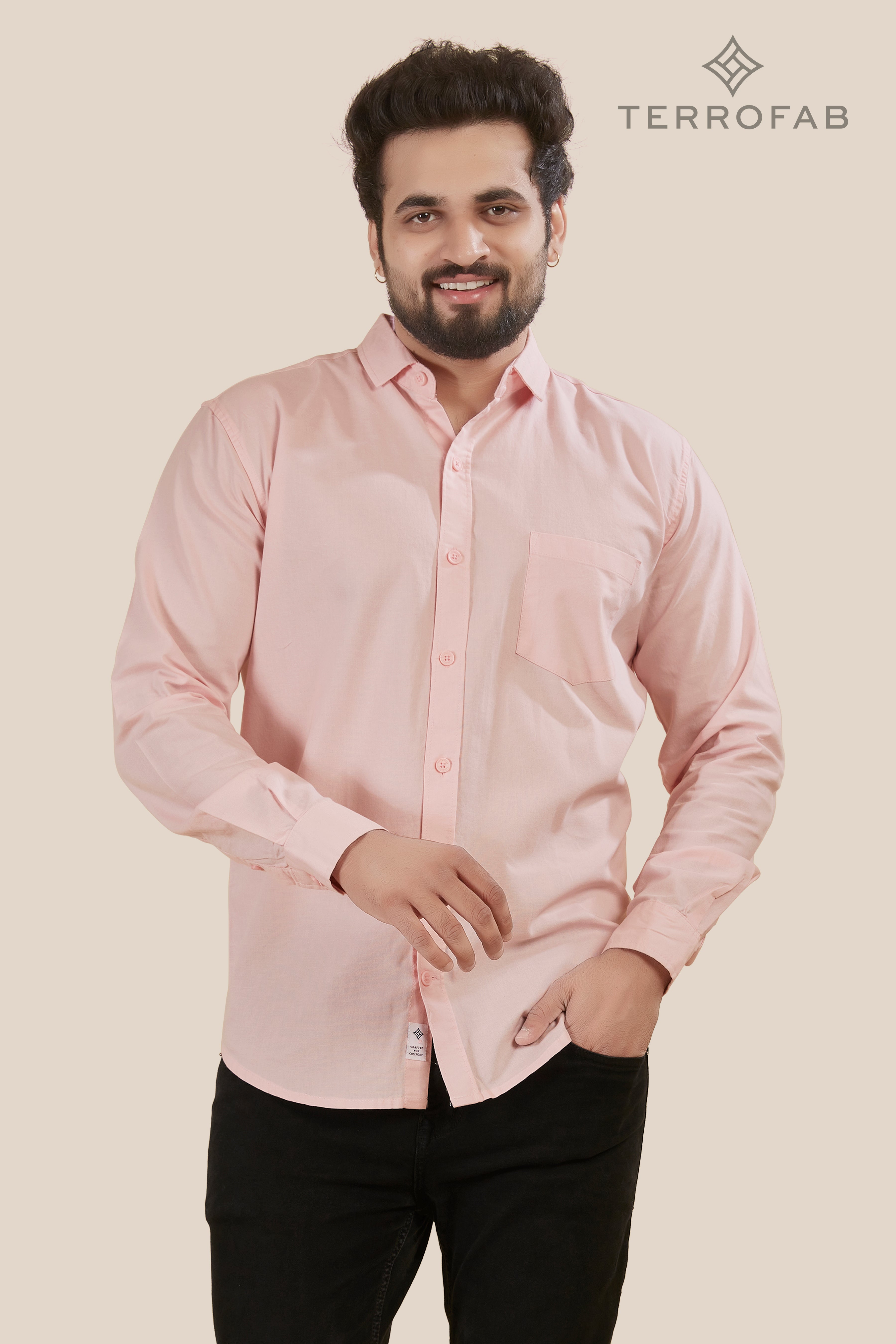 Men’s Light Peach Red Blossom Fine-Textured Cotton Shirt