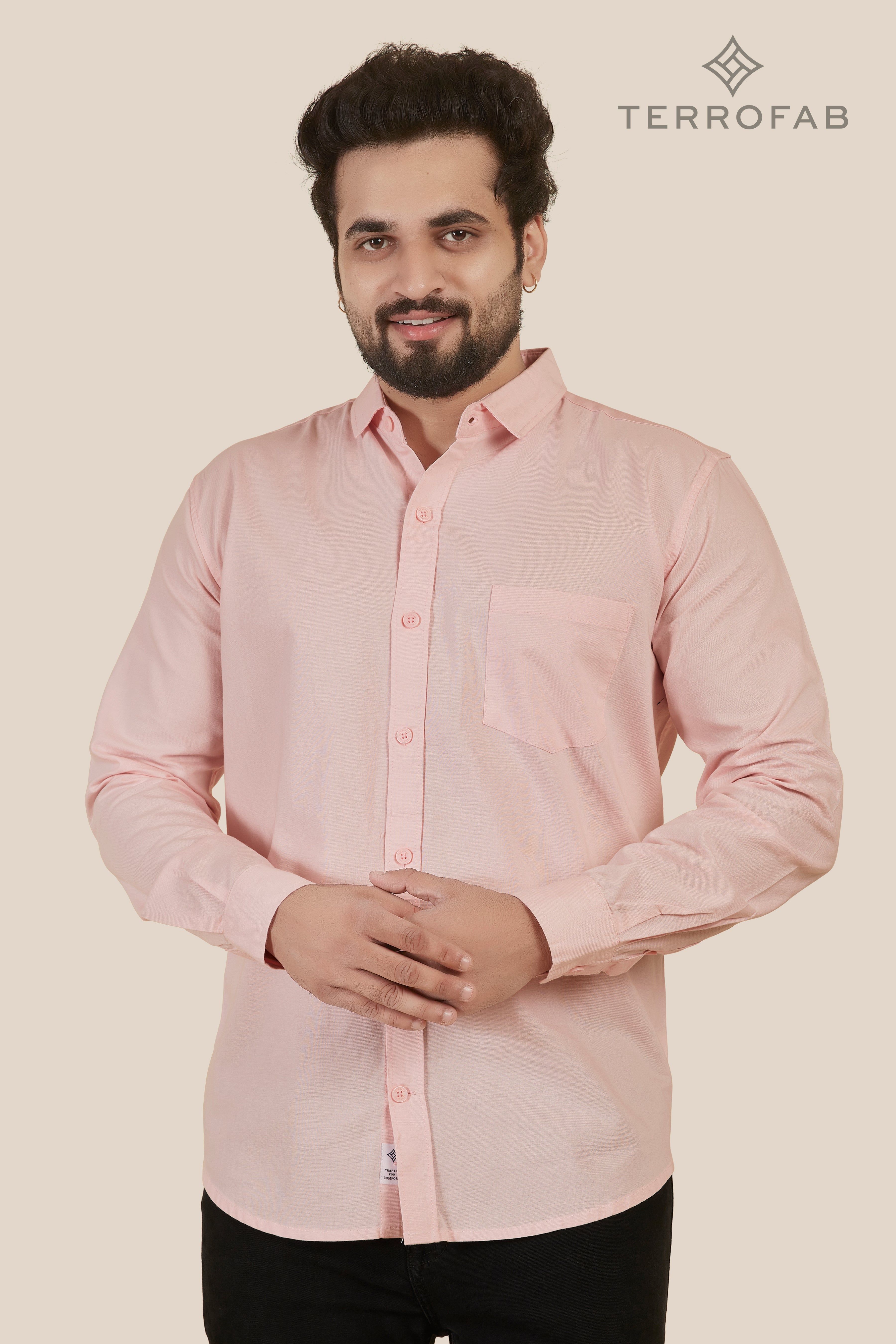 Men’s Light Peach Red Blossom Fine-Textured Cotton Shirt