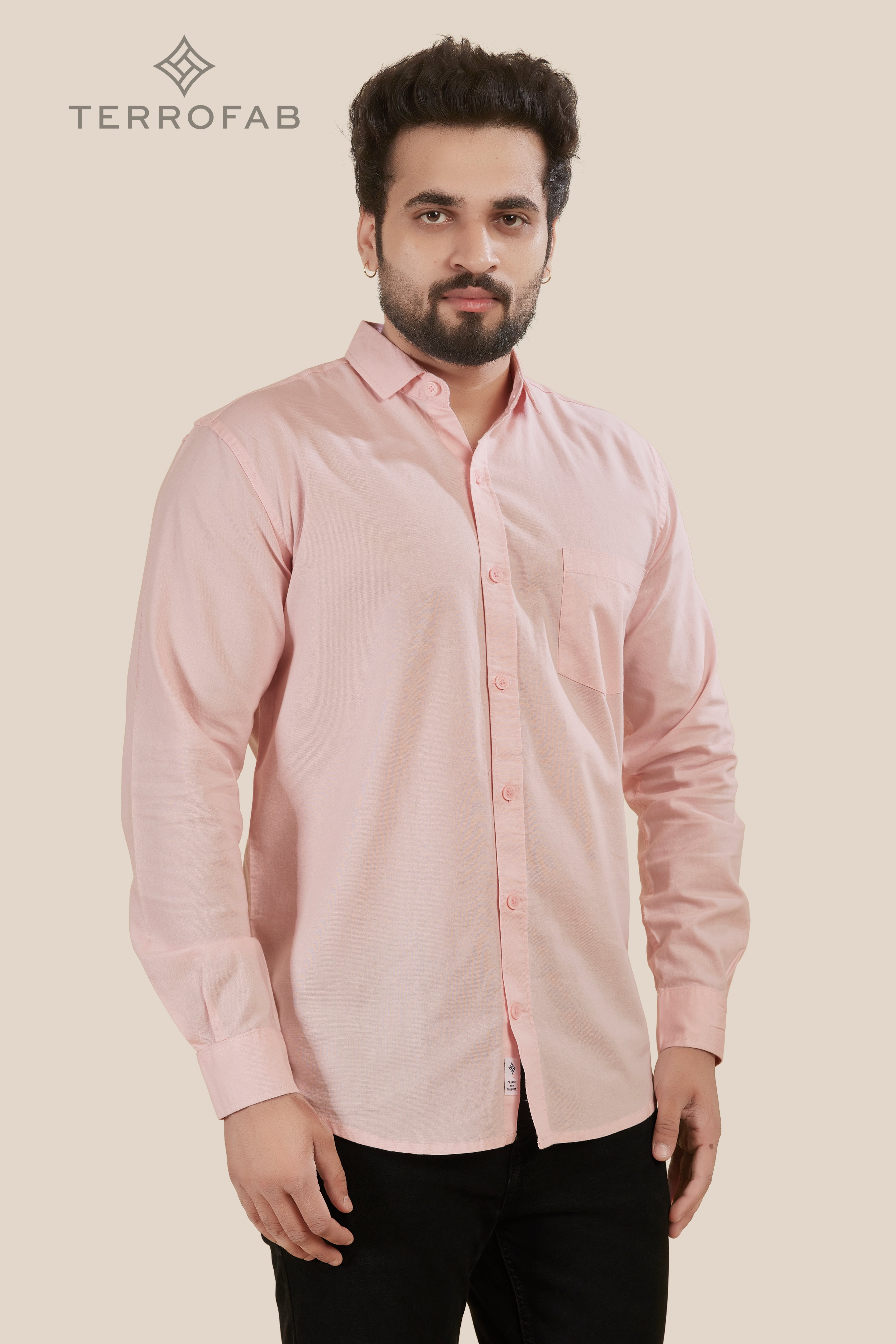 Men’s Light Peach Red Blossom Fine-Textured Cotton Shirt