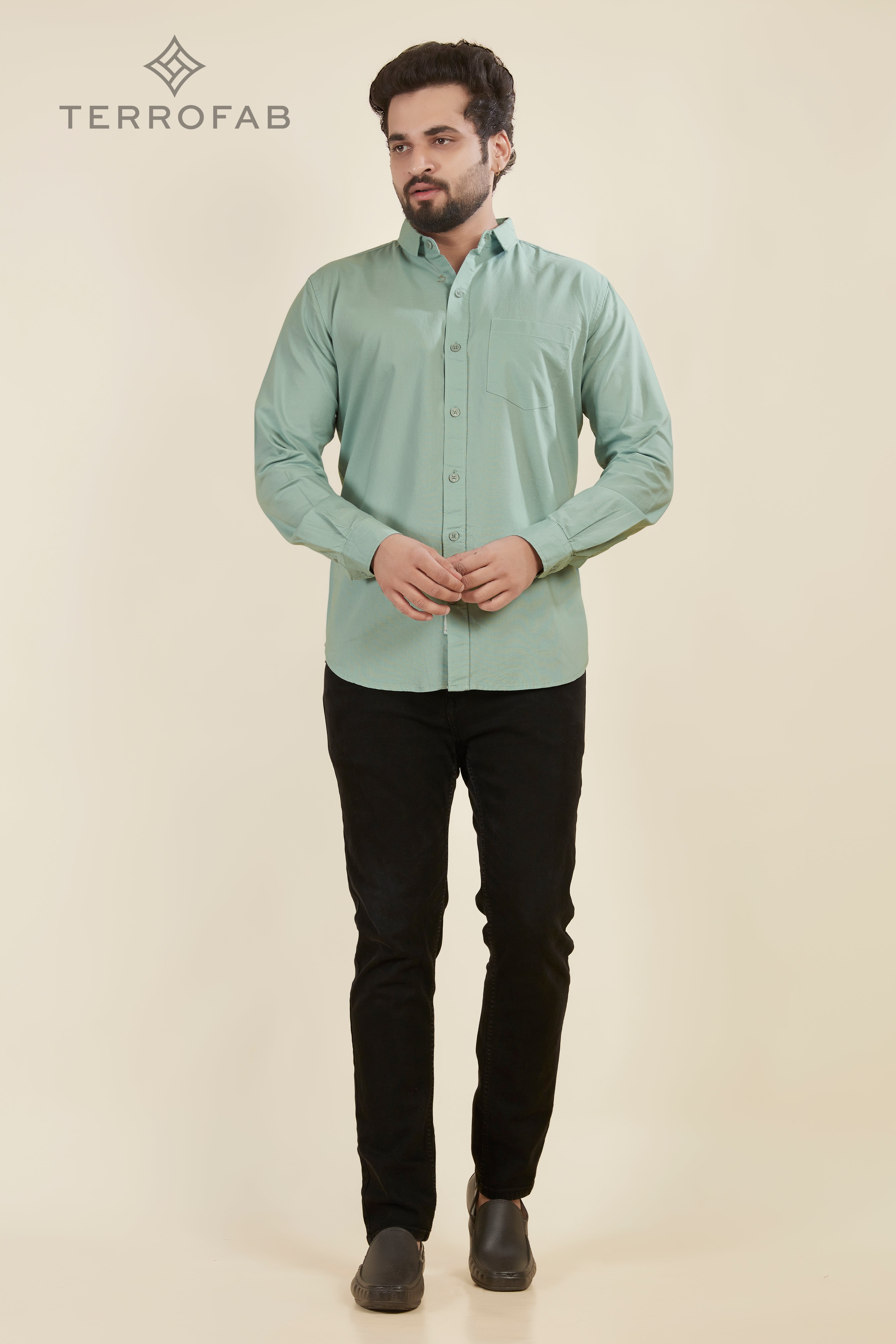 Men’s Sage Green Soft-Lustre Cotton Shirt