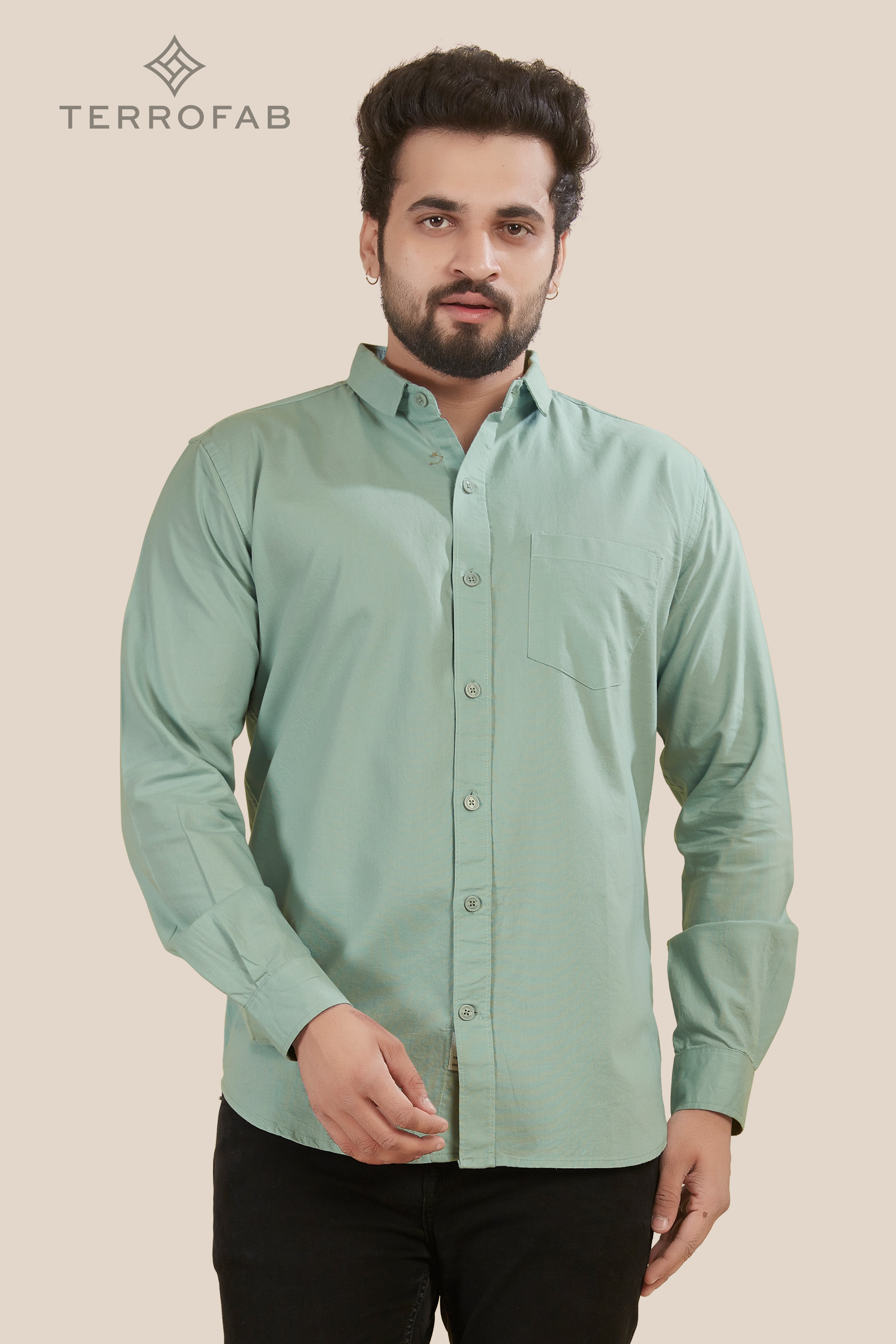 Men’s Sage Green Soft-Lustre Cotton Shirt