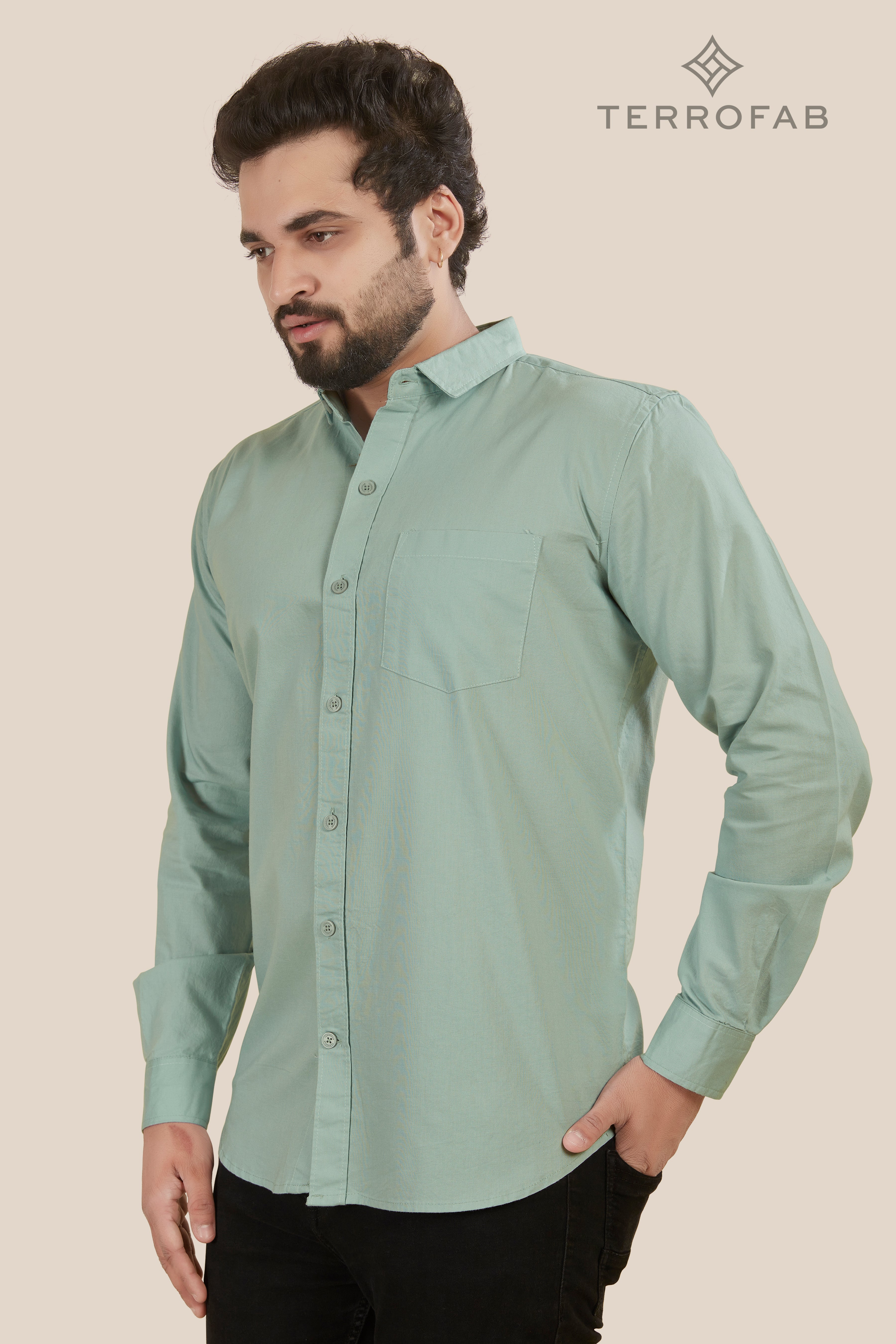 Men’s Sage Green Soft-Lustre Cotton Shirt
