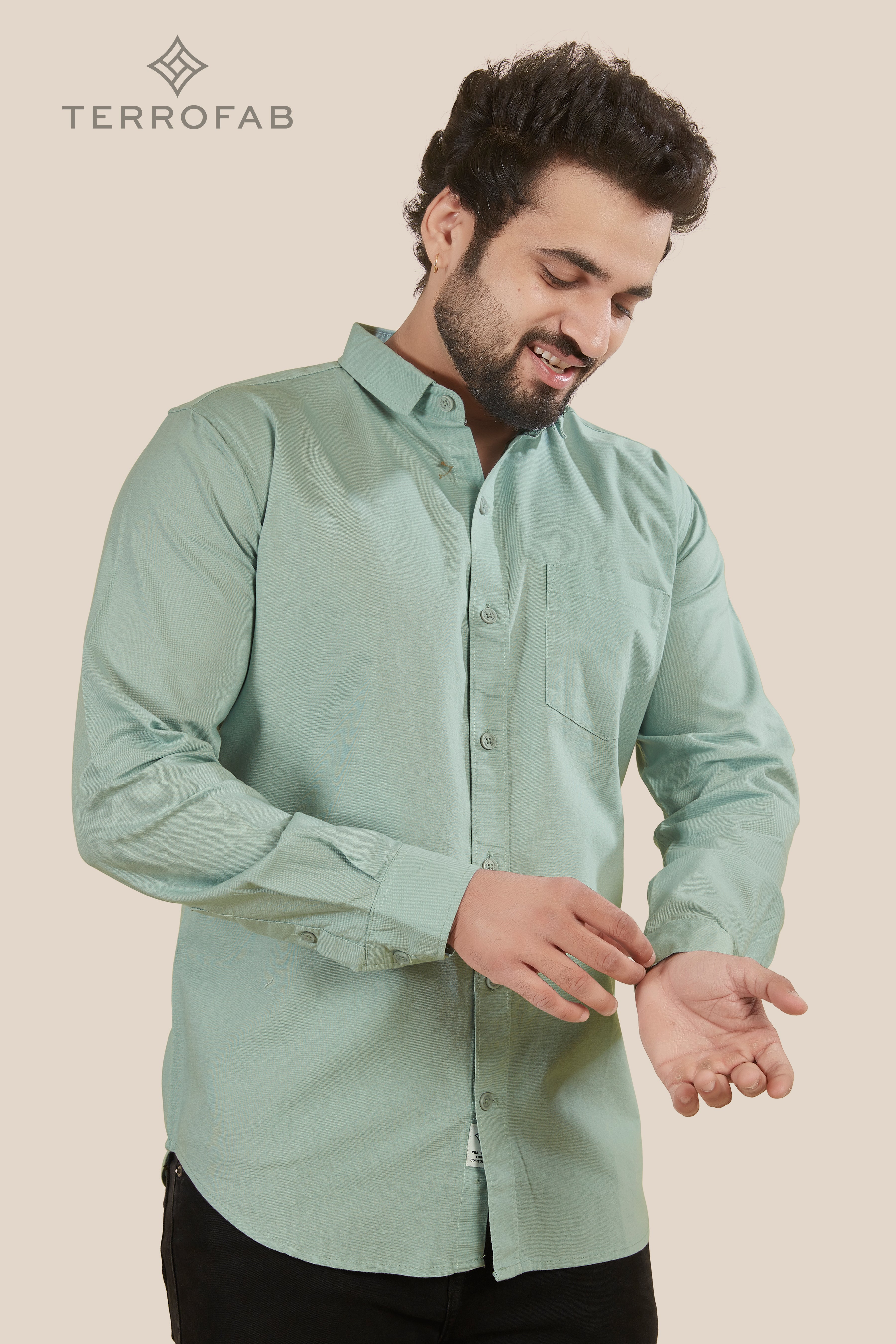 Men’s Sage Green Soft-Lustre Cotton Shirt
