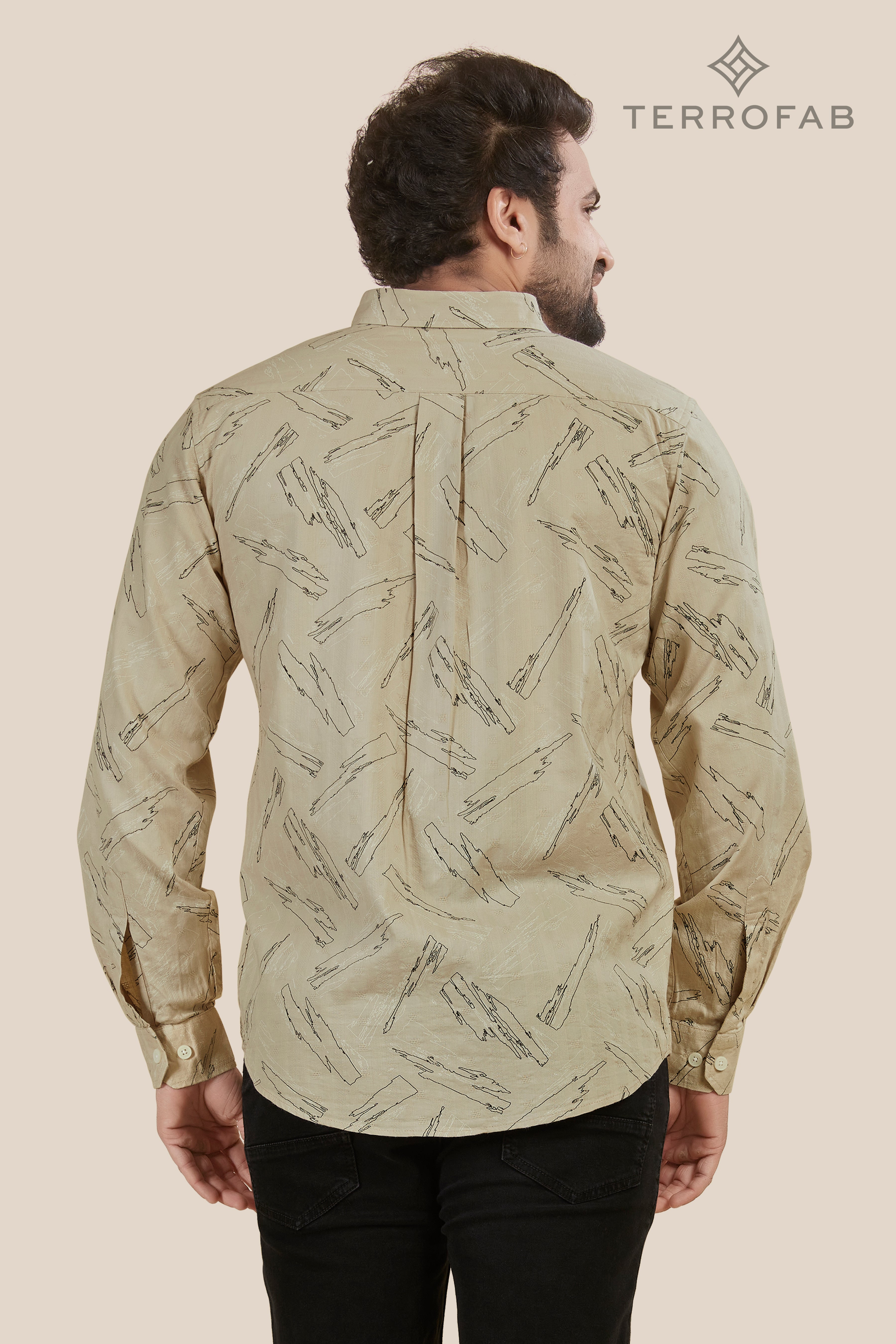 Men’s Sand Beige Abstract Brushstroke Print Shirt