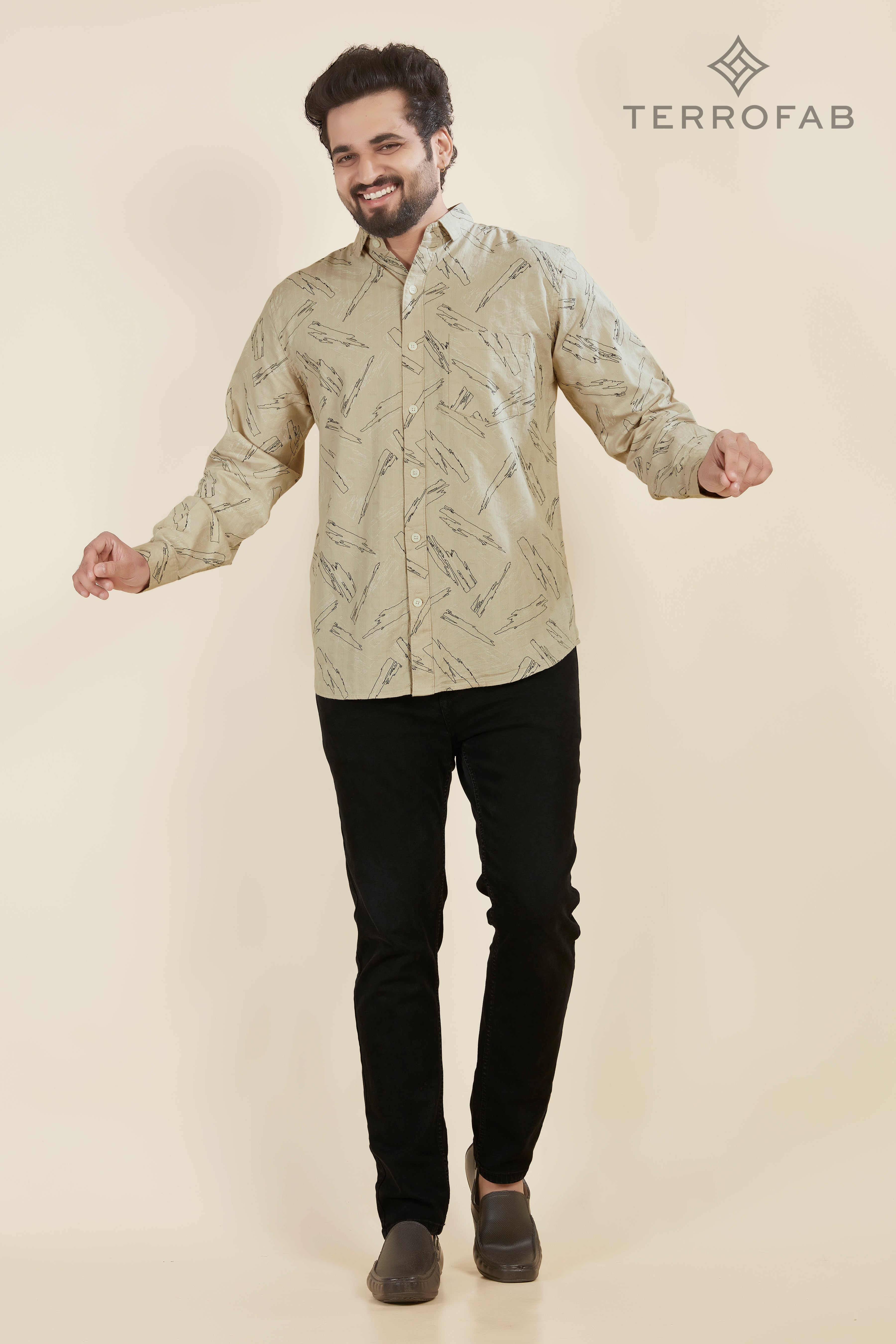 Men’s Sand Beige Abstract Brushstroke Print Shirt