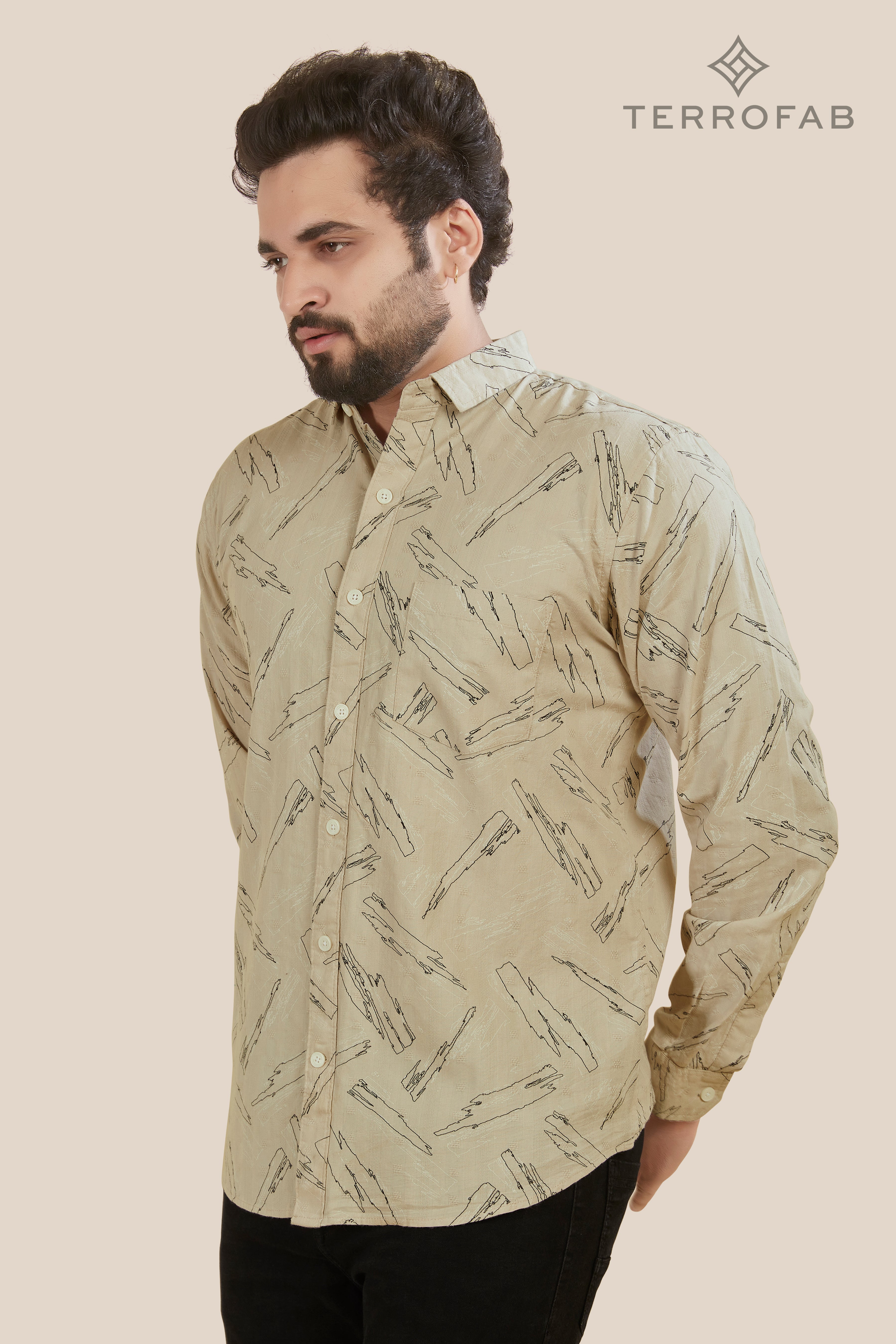 Men’s Sand Beige Abstract Brushstroke Print Shirt