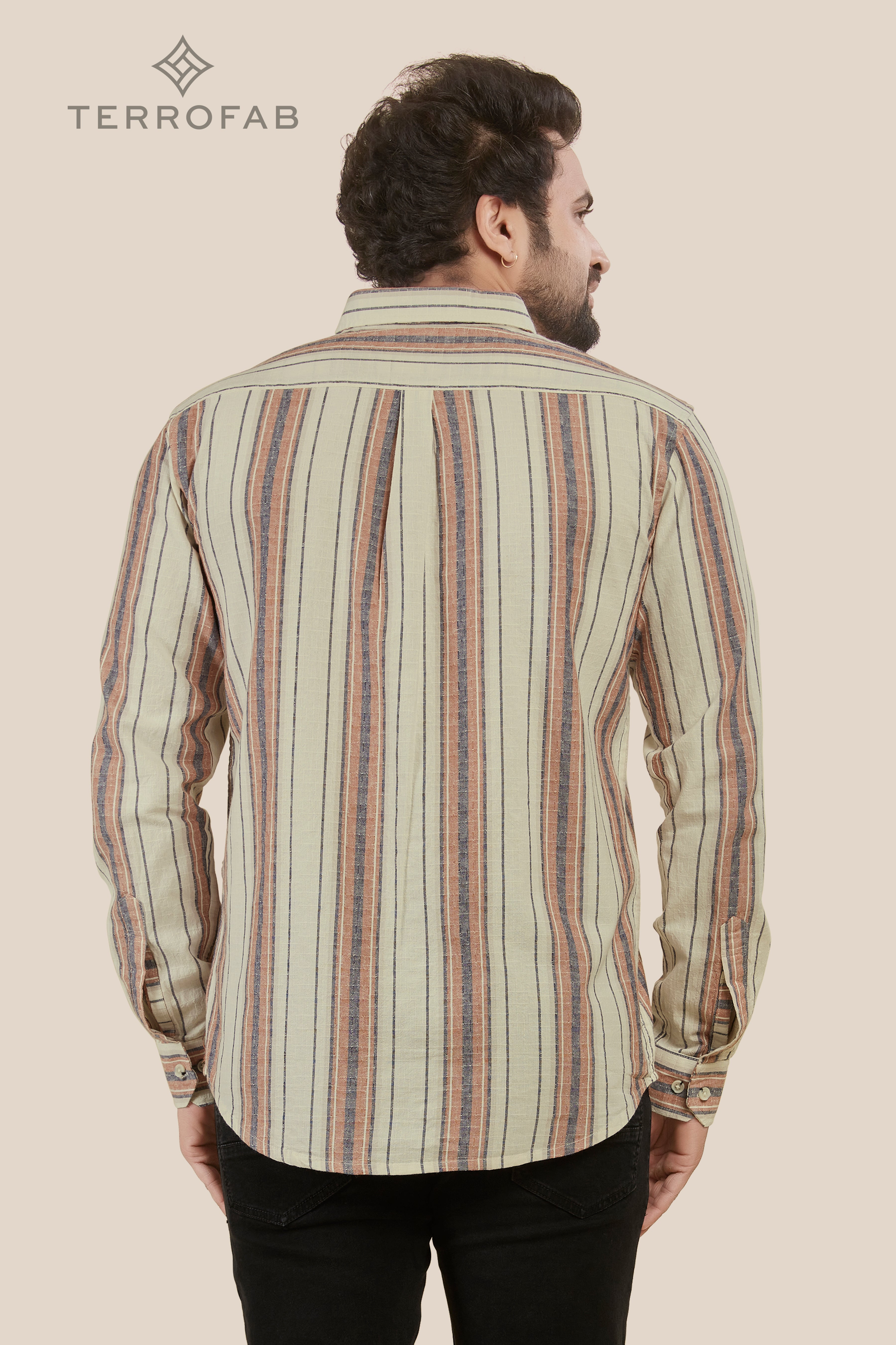 Men’s Vintage Off-White Multi-Stripe Textured Shirt