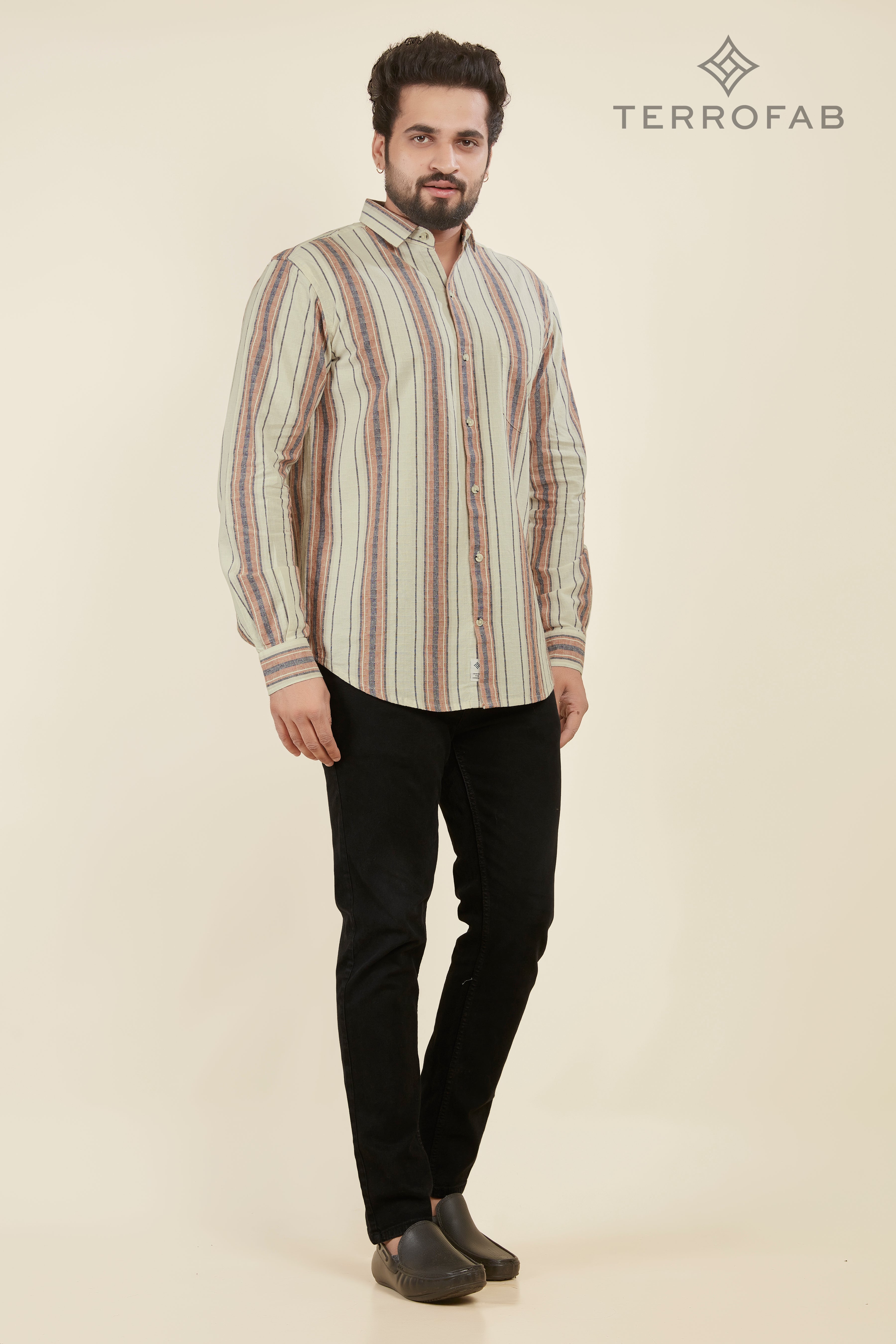 Men’s Vintage Off-White Multi-Stripe Textured Shirt