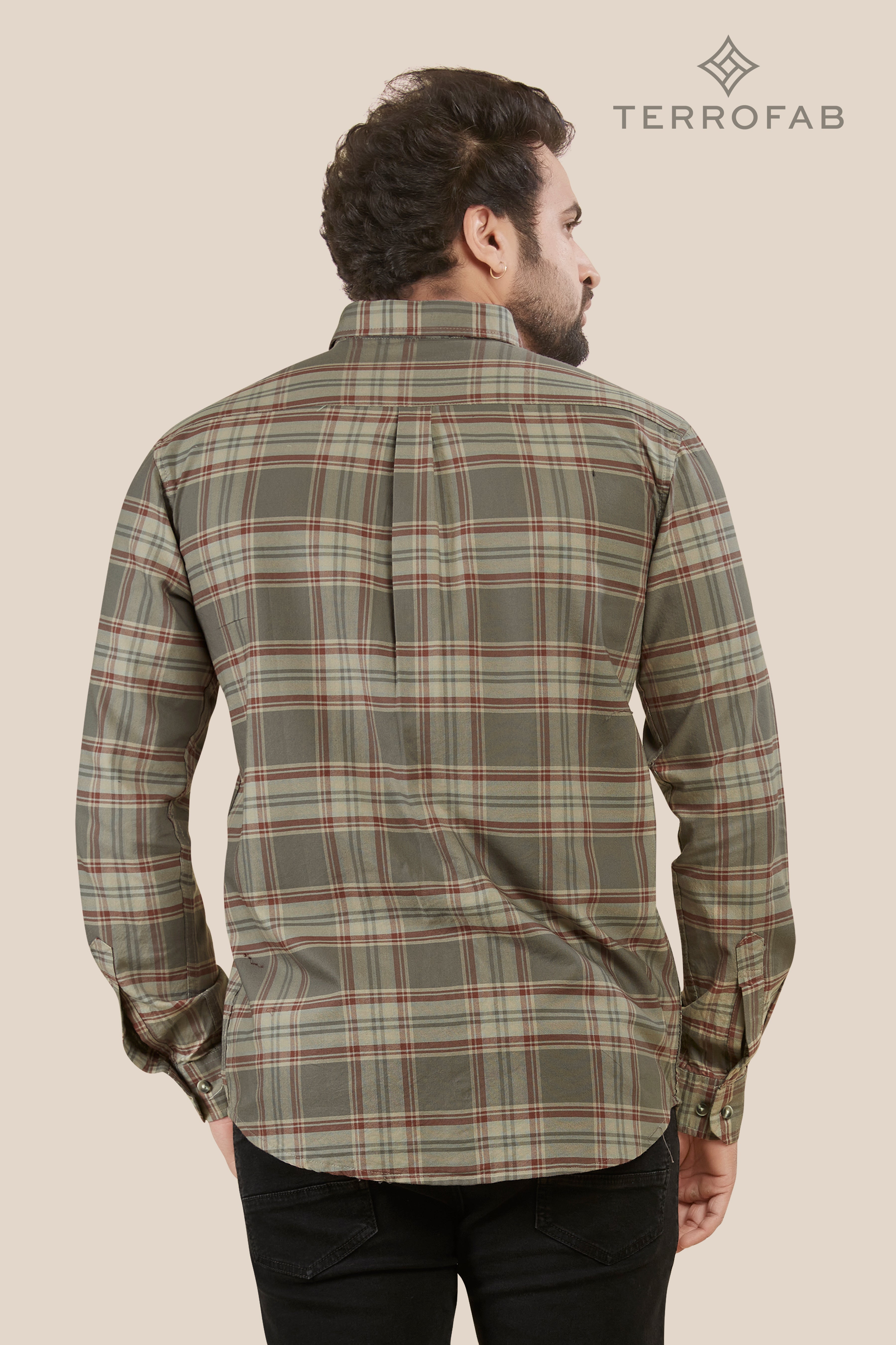 Men’s Grey & Rust Tartan Checks Premium Shirt
