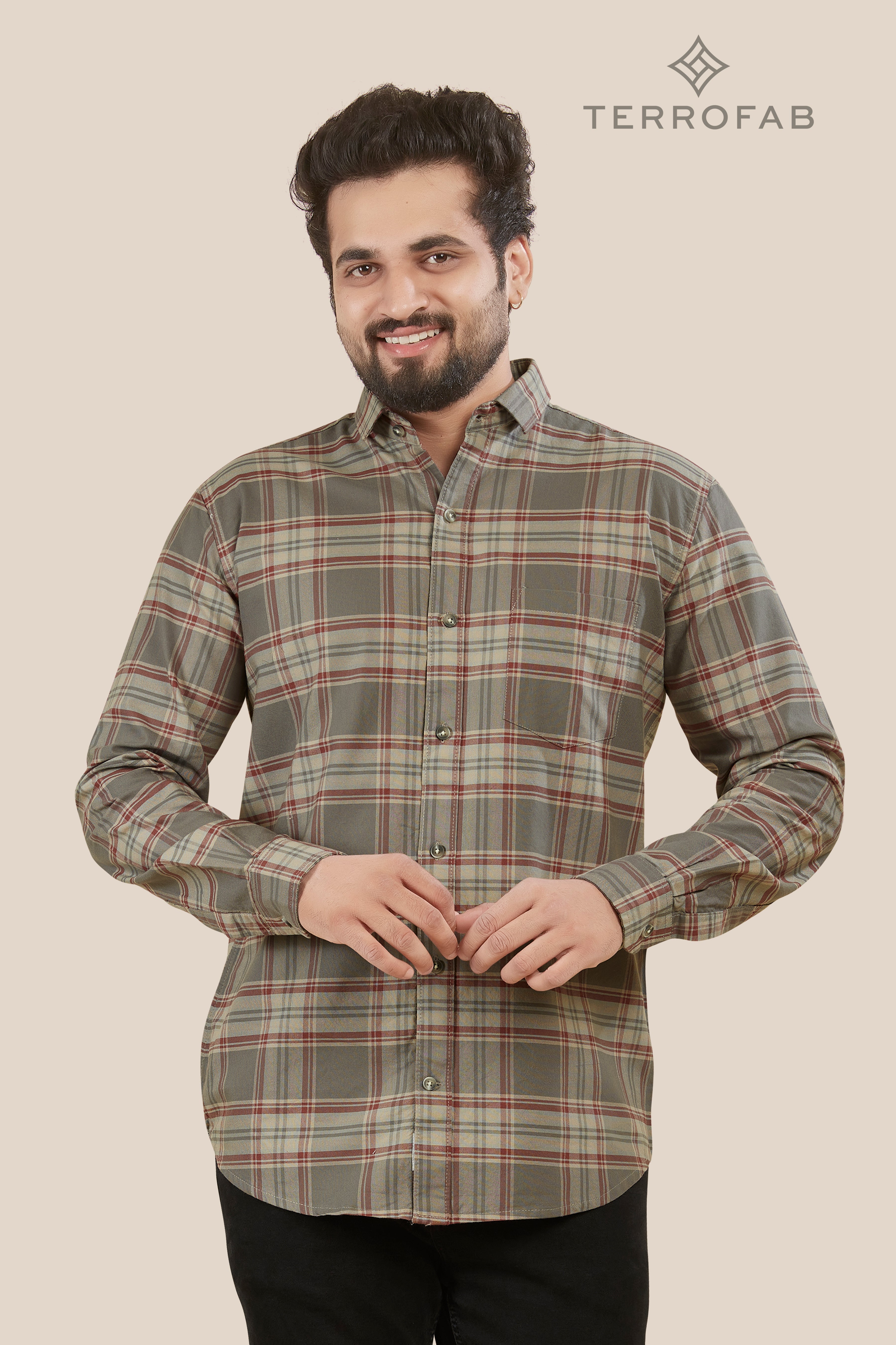 Men’s Grey & Rust Tartan Checks Premium Shirt