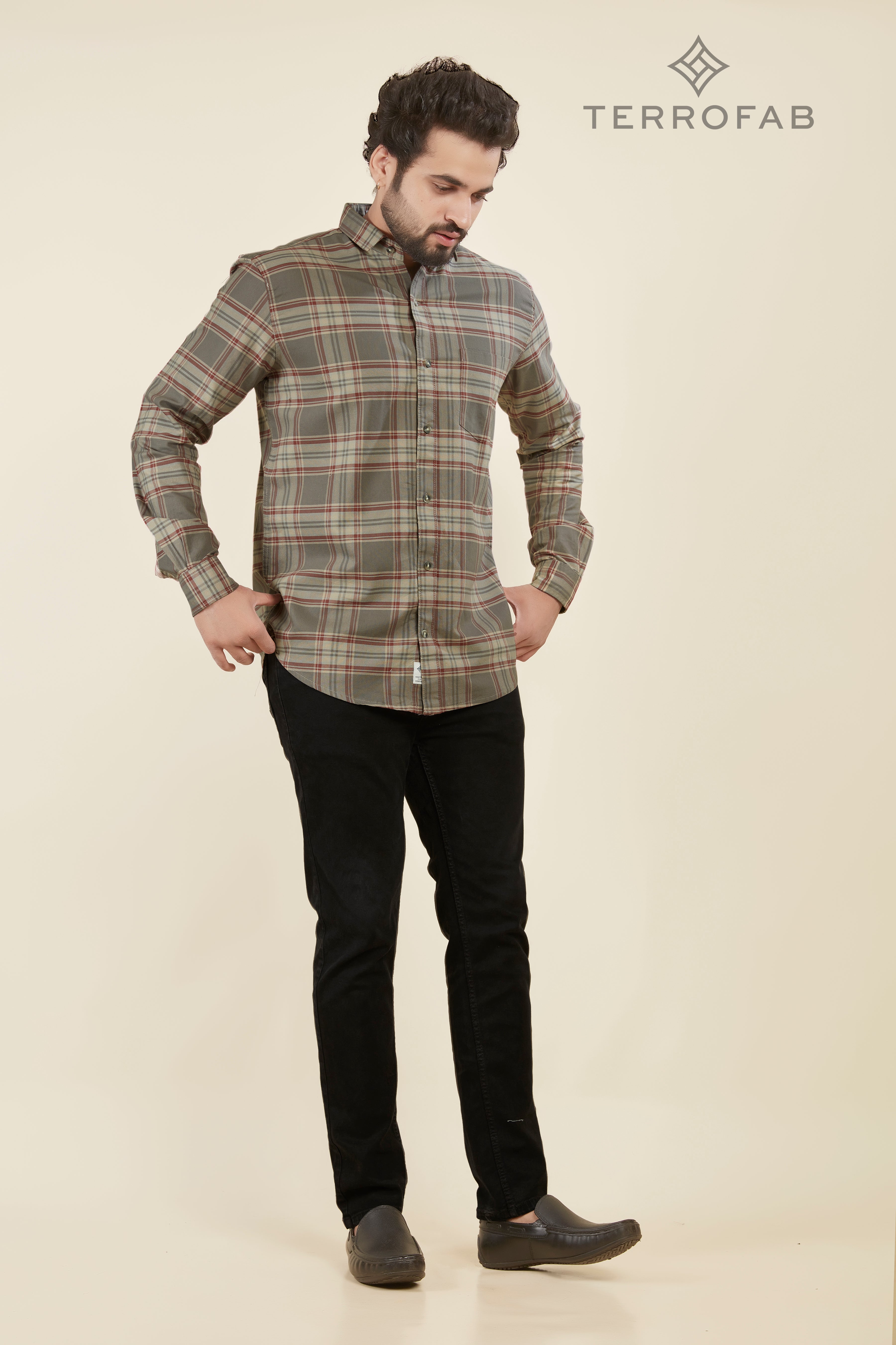 Men’s Grey & Rust Tartan Checks Premium Shirt