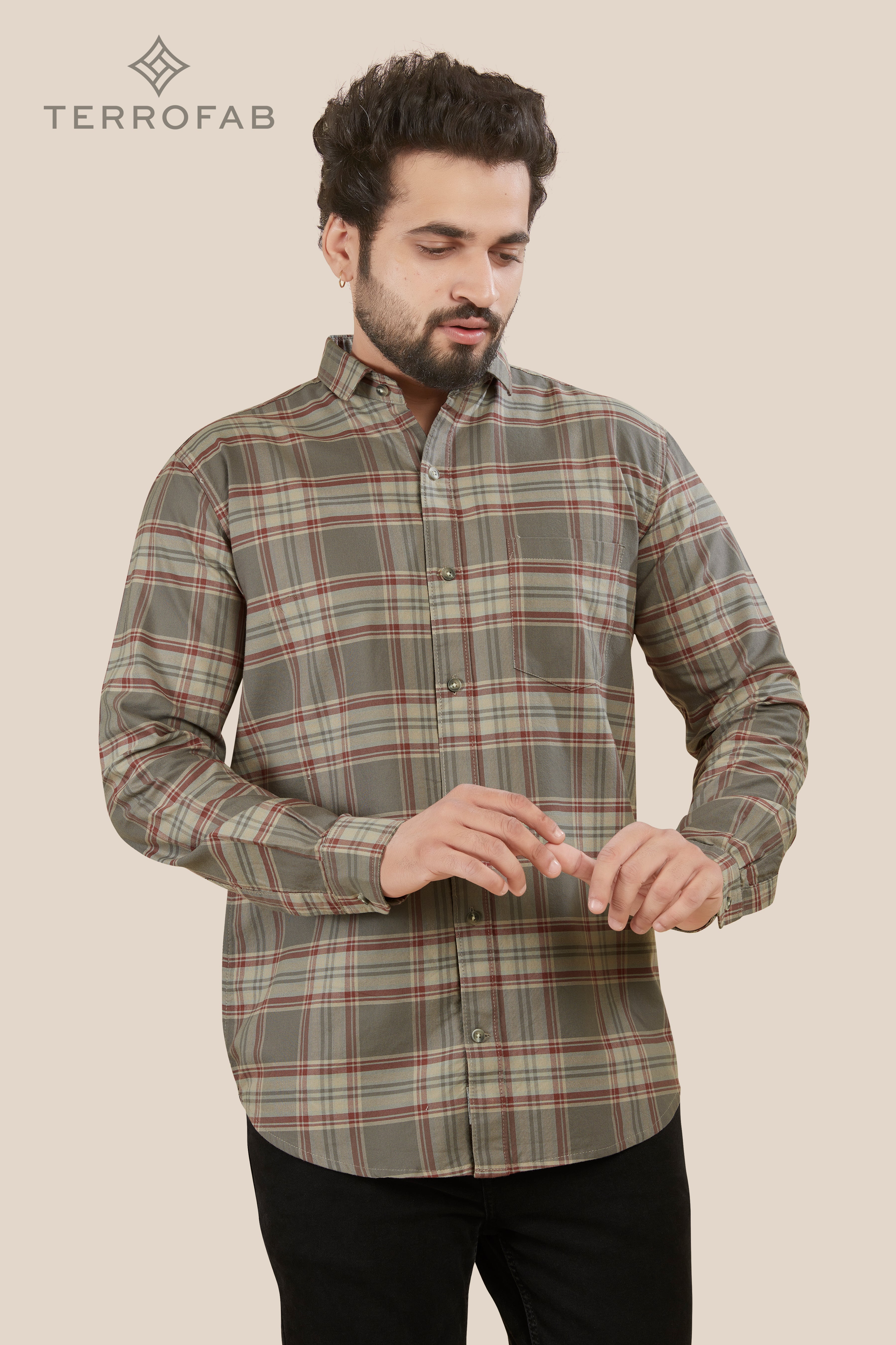 Men’s Grey & Rust Tartan Checks Premium Shirt