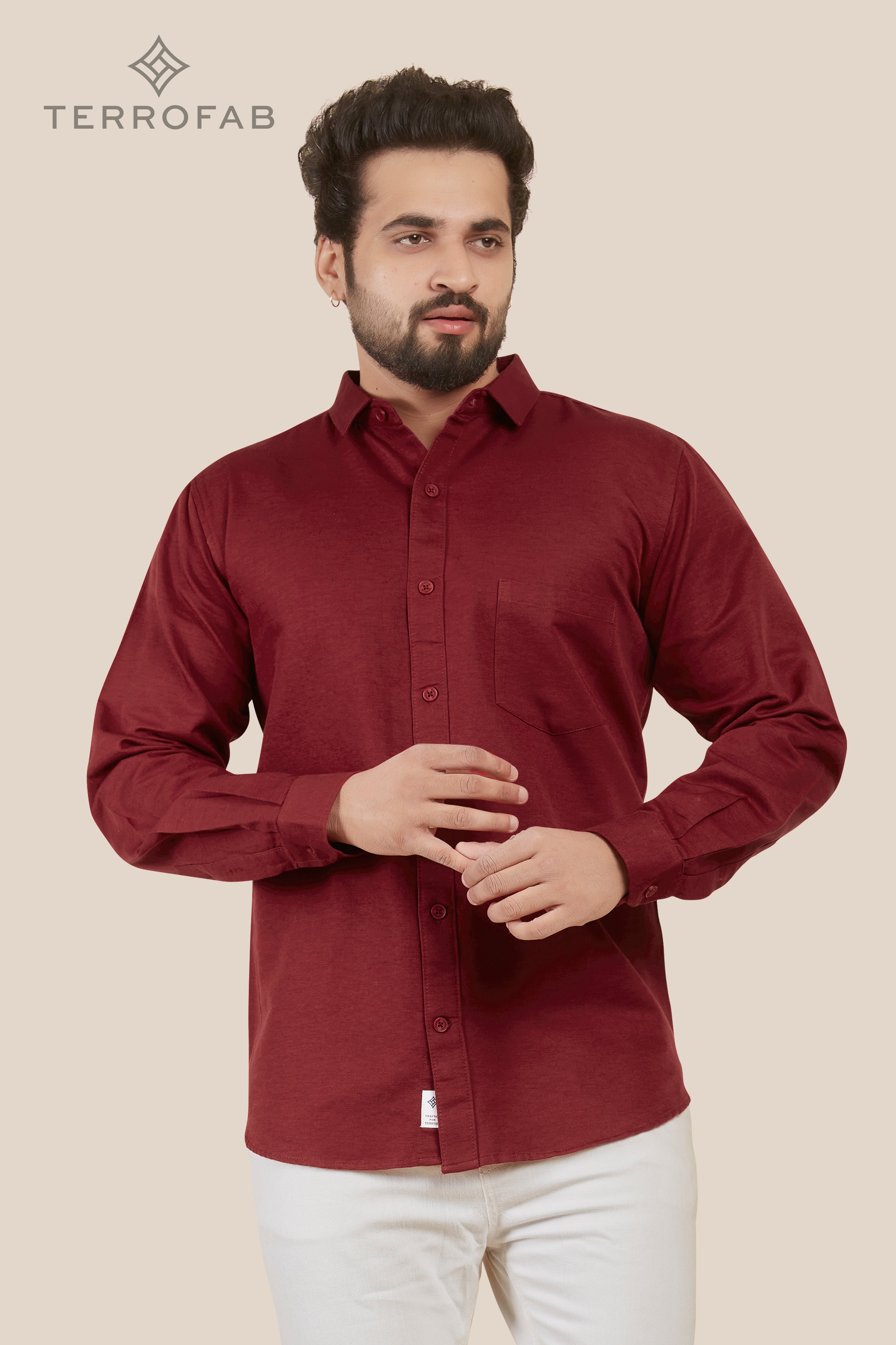 Men’s Deep Burgundy Solid Luxury Cotton Shirt