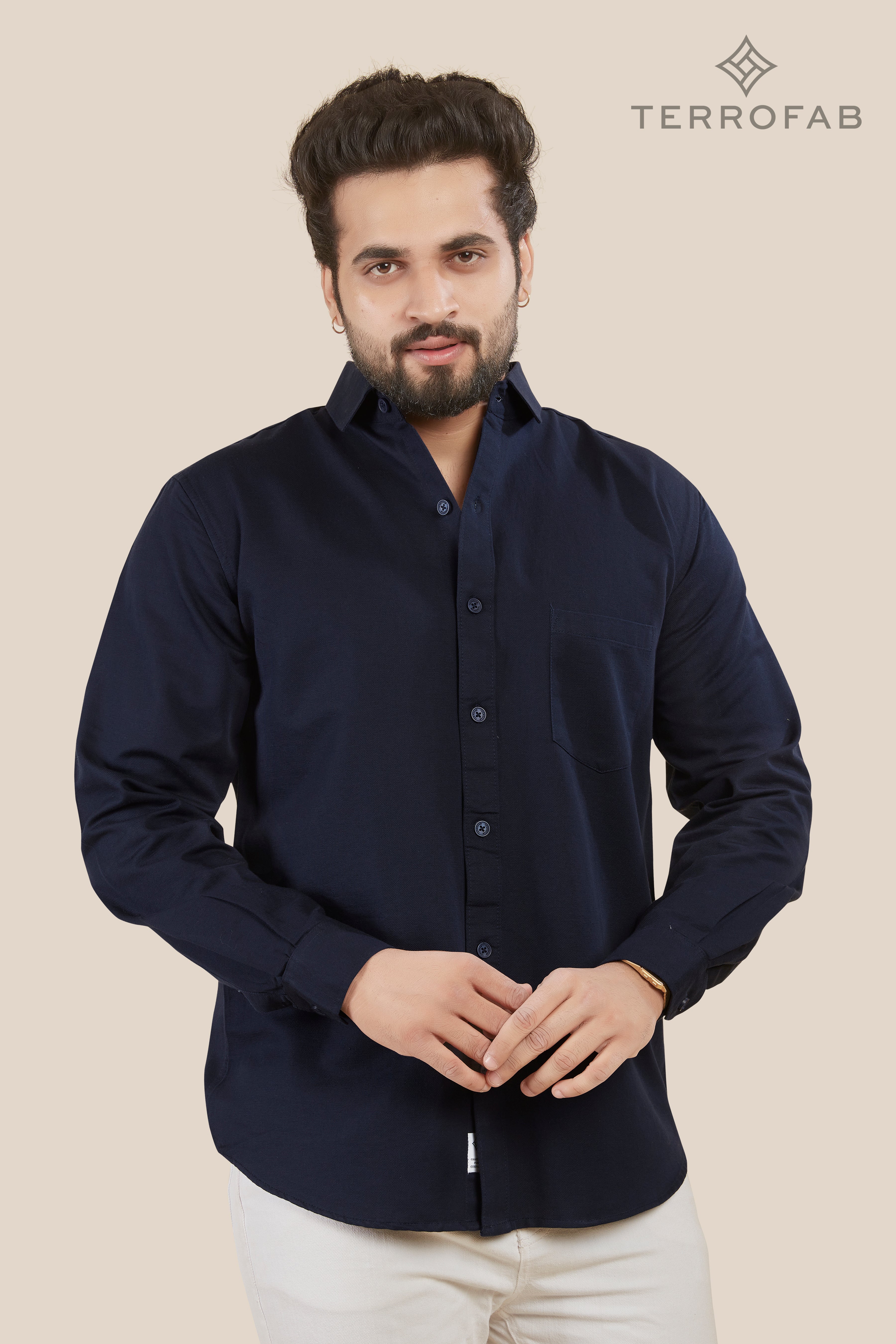 Men’s Deep Navy Micro-Piqué Cotton Shirt