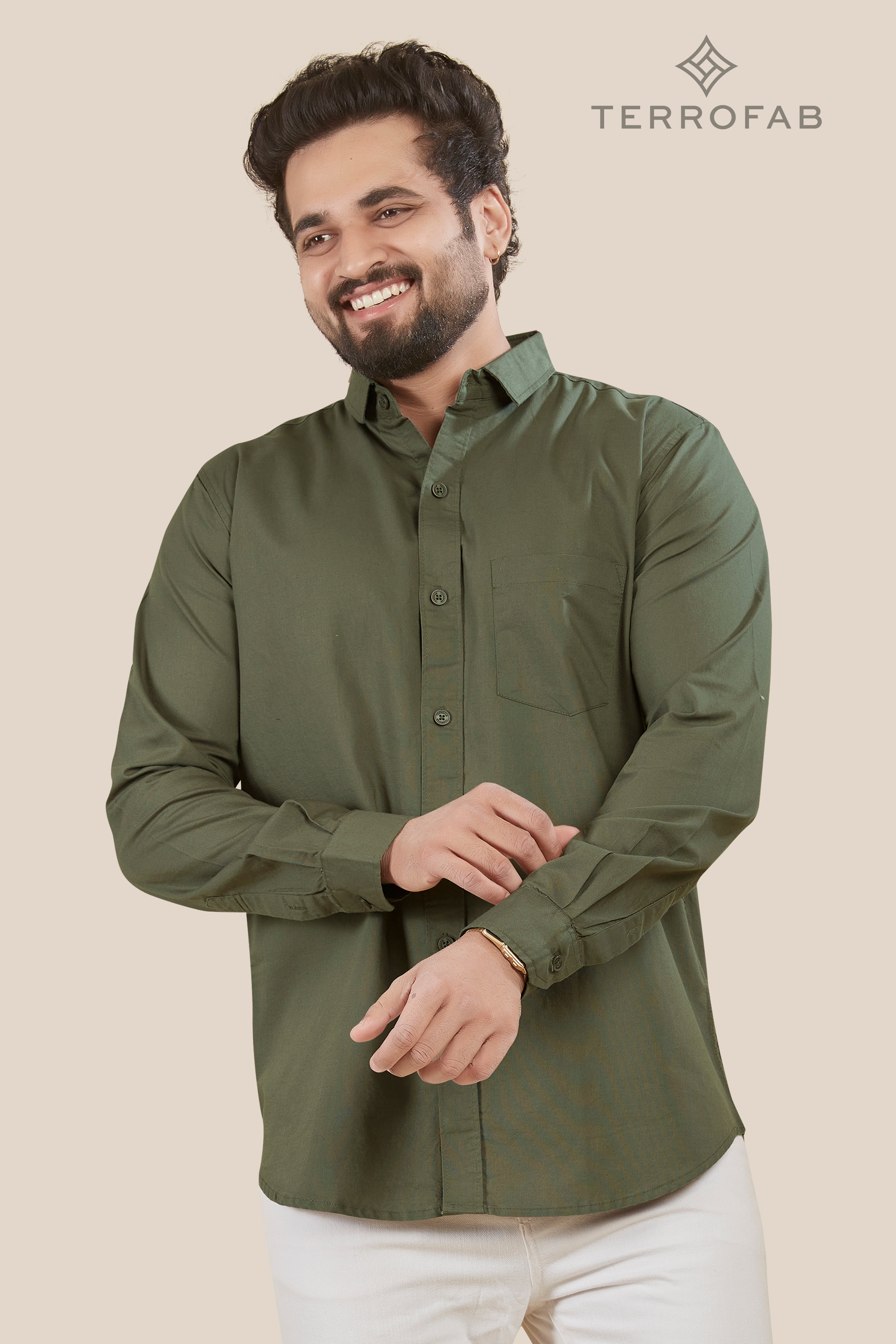 Men’s Forest Olive Solid Premium Cotton Shirt