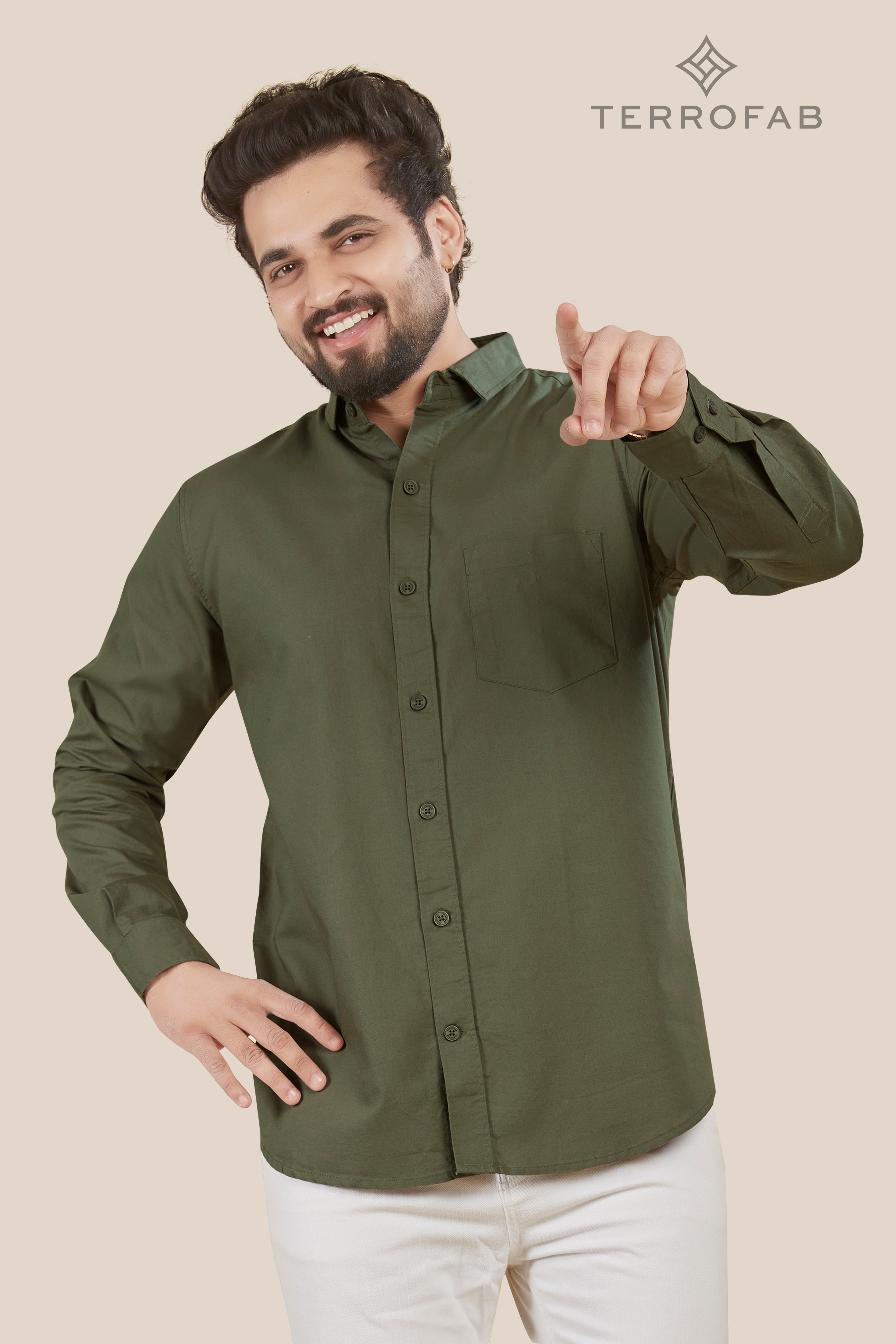 Men’s Forest Olive Solid Premium Cotton Shirt