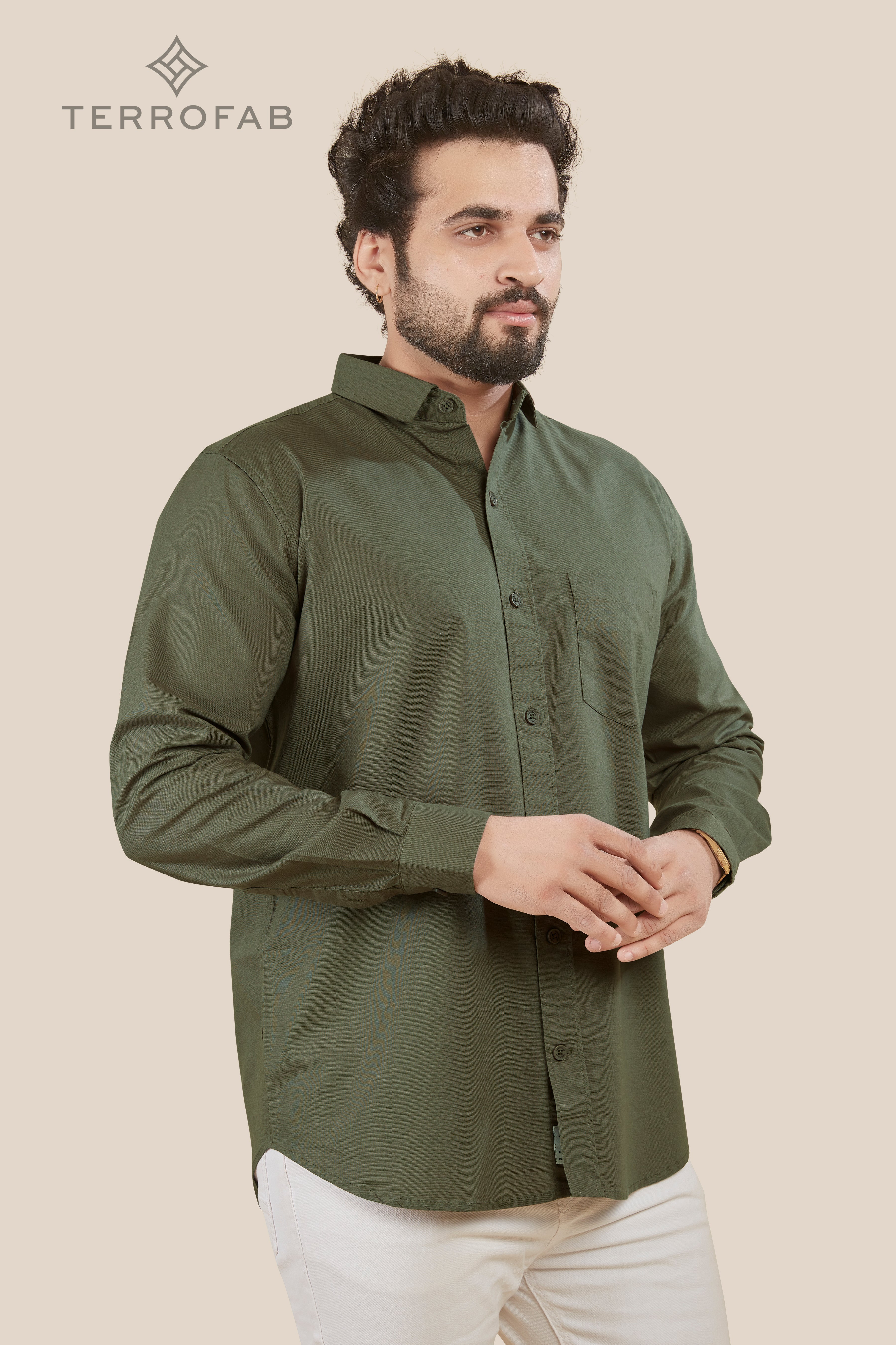 Men’s Forest Olive Solid Premium Cotton Shirt