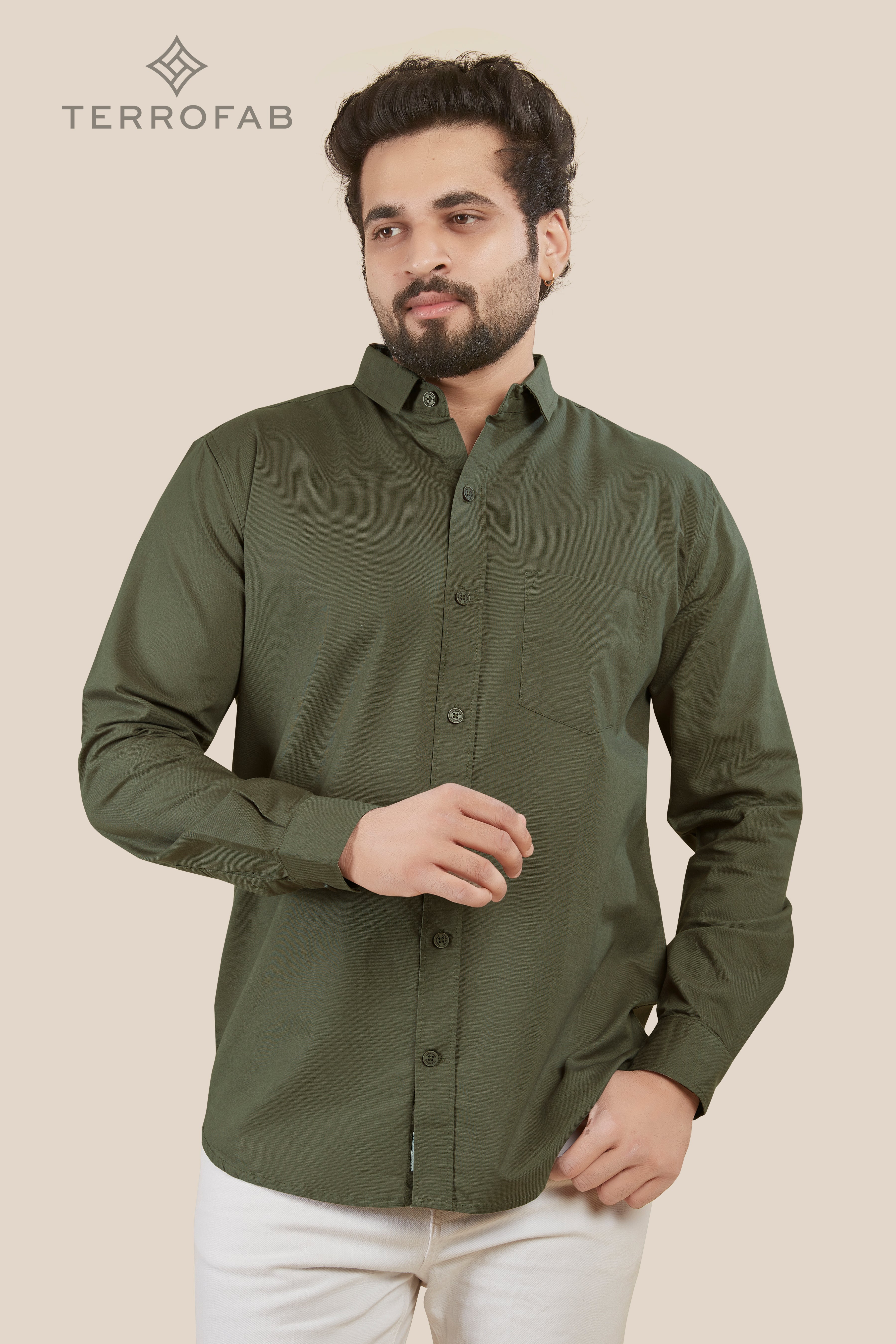 Men’s Forest Olive Solid Premium Cotton Shirt