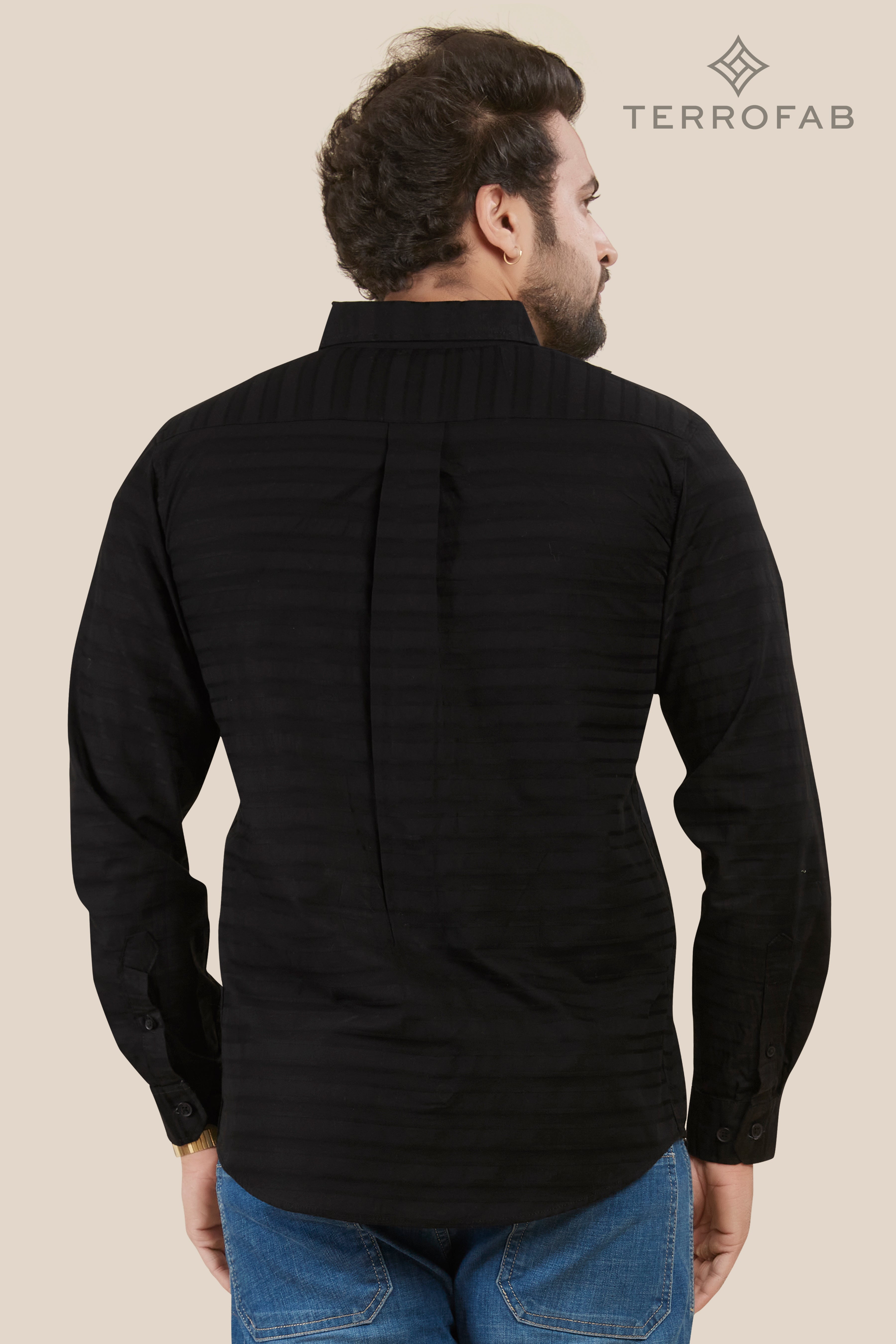 Men’s Obsidian Black Horizontal Stripe Dobby Shirt