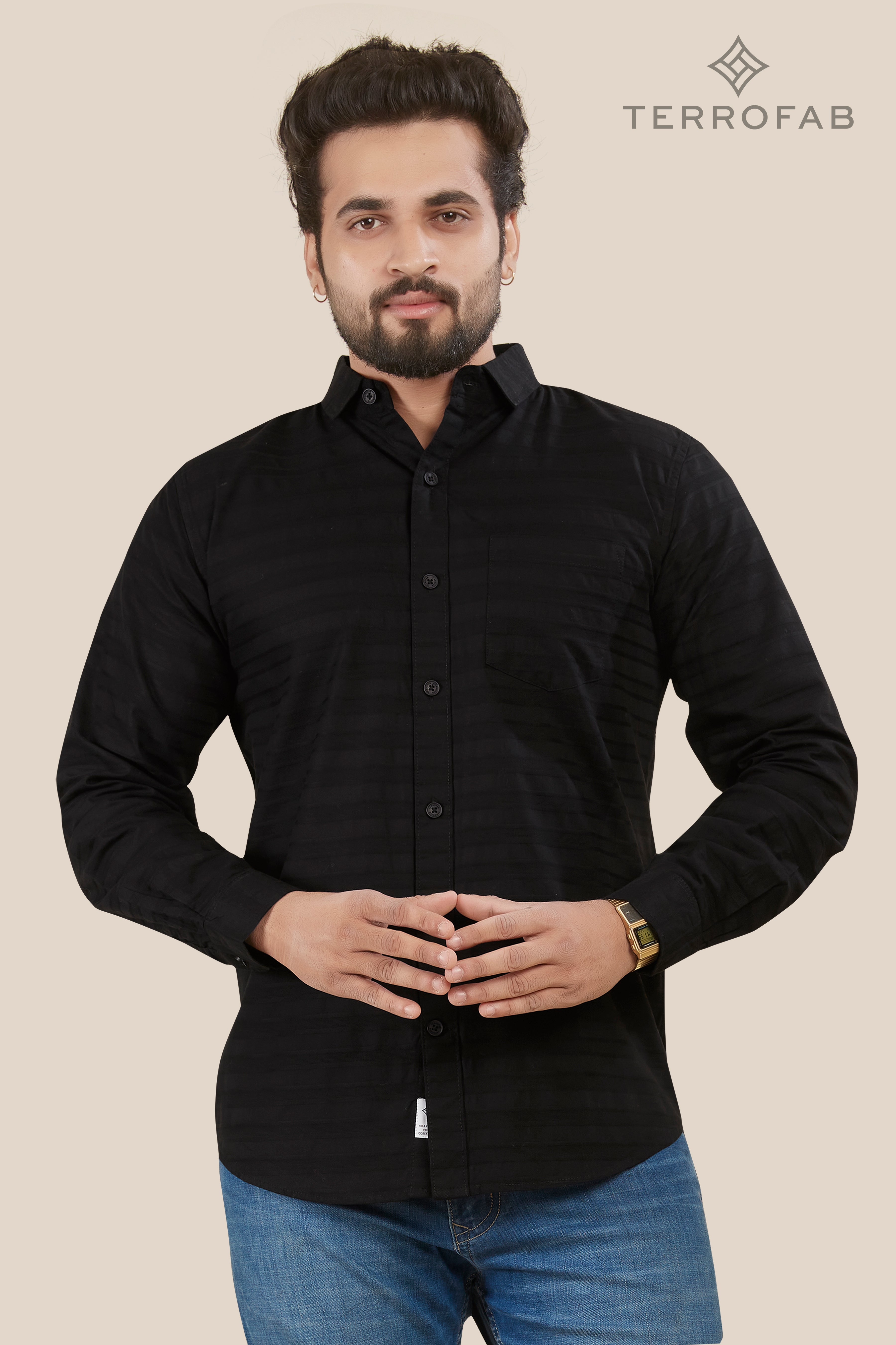 Men’s Obsidian Black Horizontal Stripe Dobby Shirt