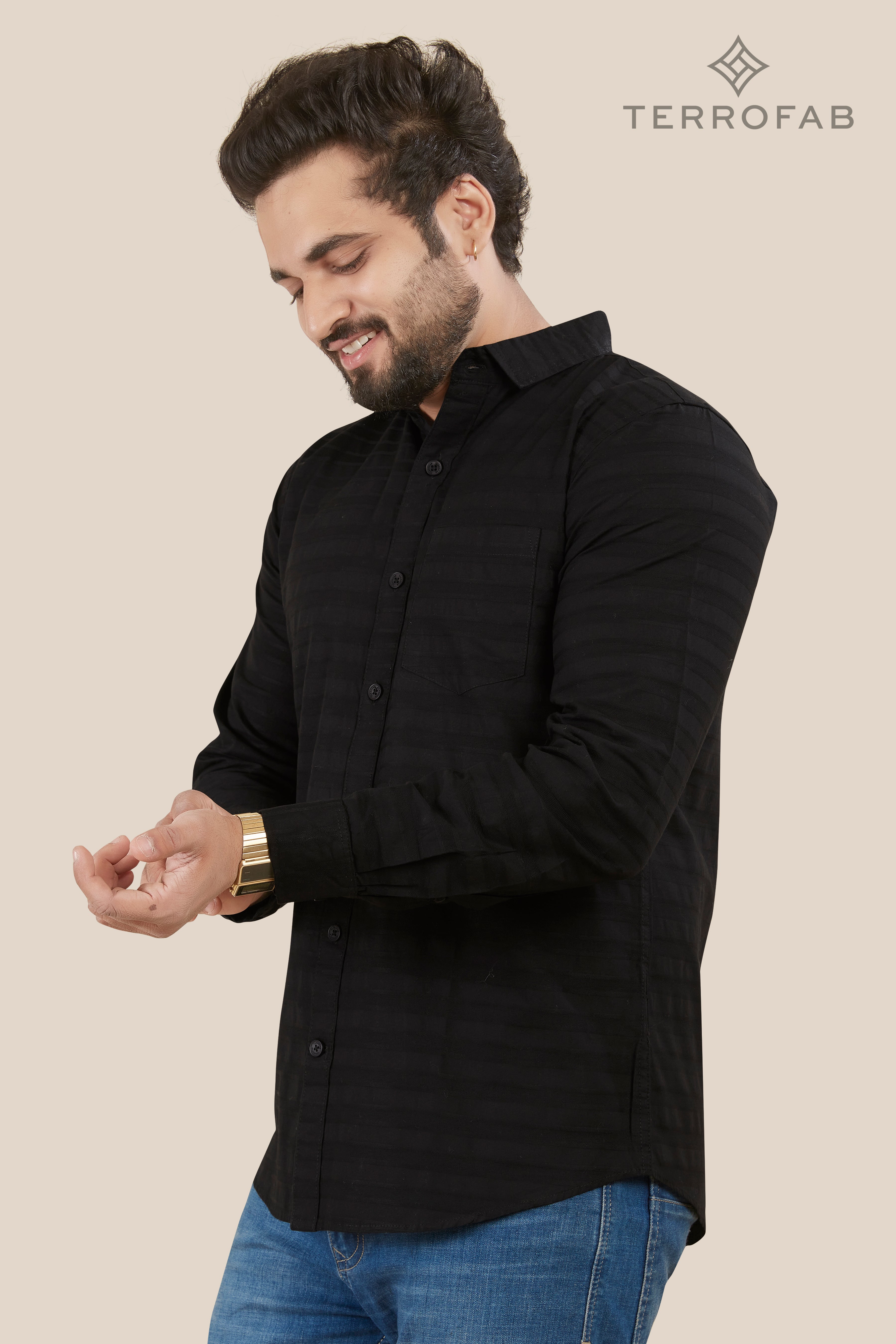 Men’s Obsidian Black Horizontal Stripe Dobby Shirt