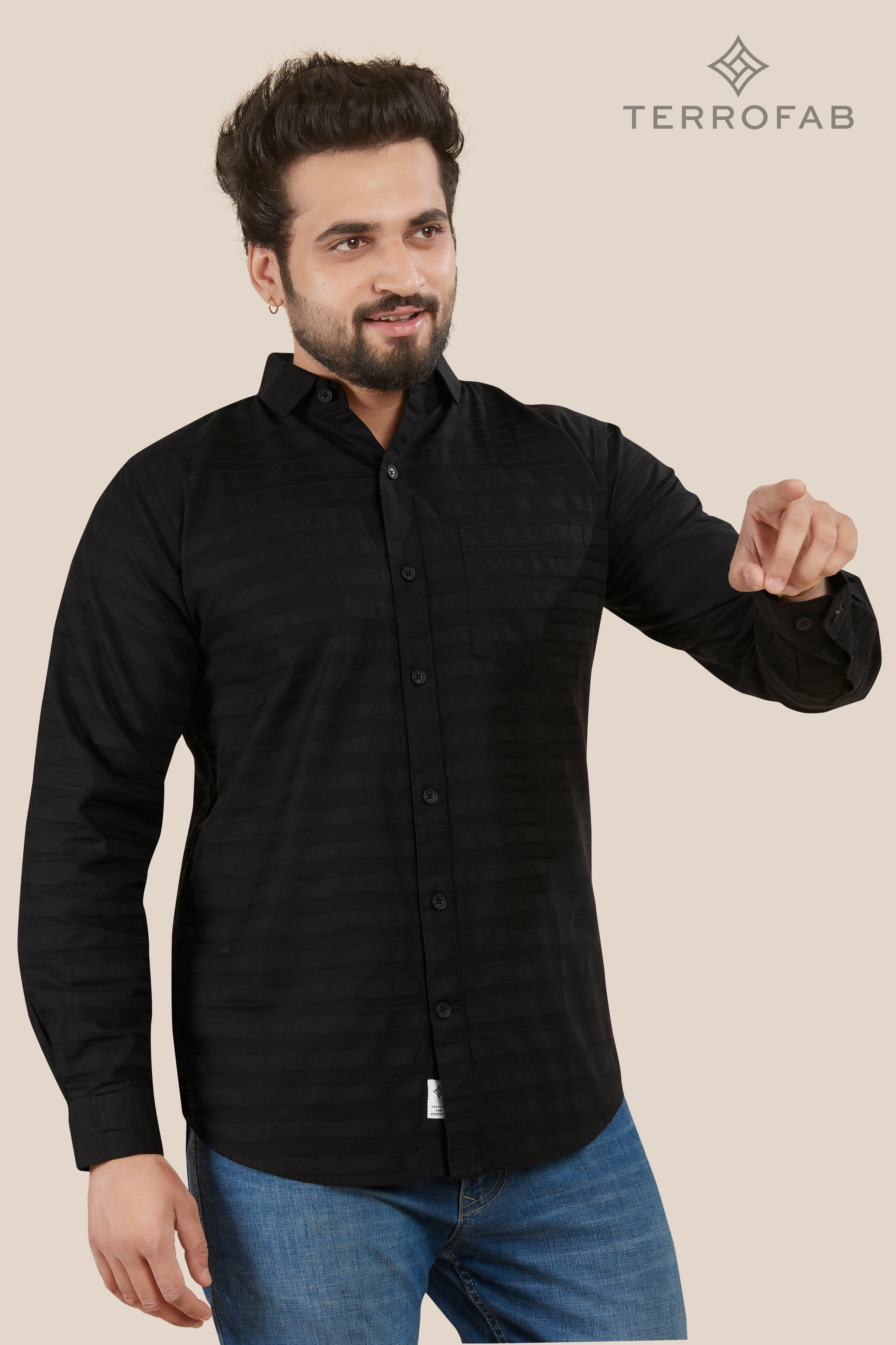 Men’s Obsidian Black Horizontal Stripe Dobby Shirt