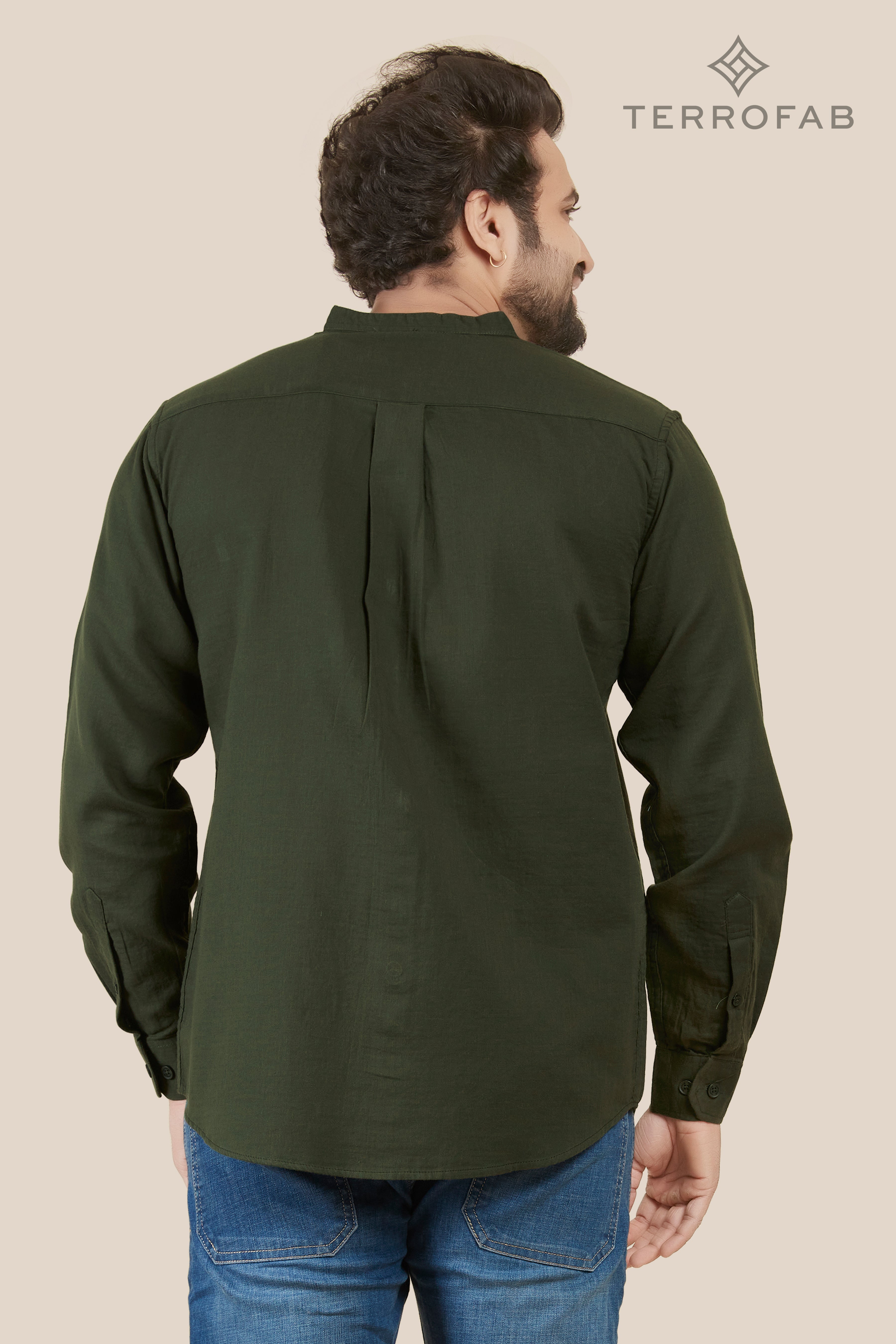 Men’s Deep Forest Green mandarin Collar Cotton Shirt