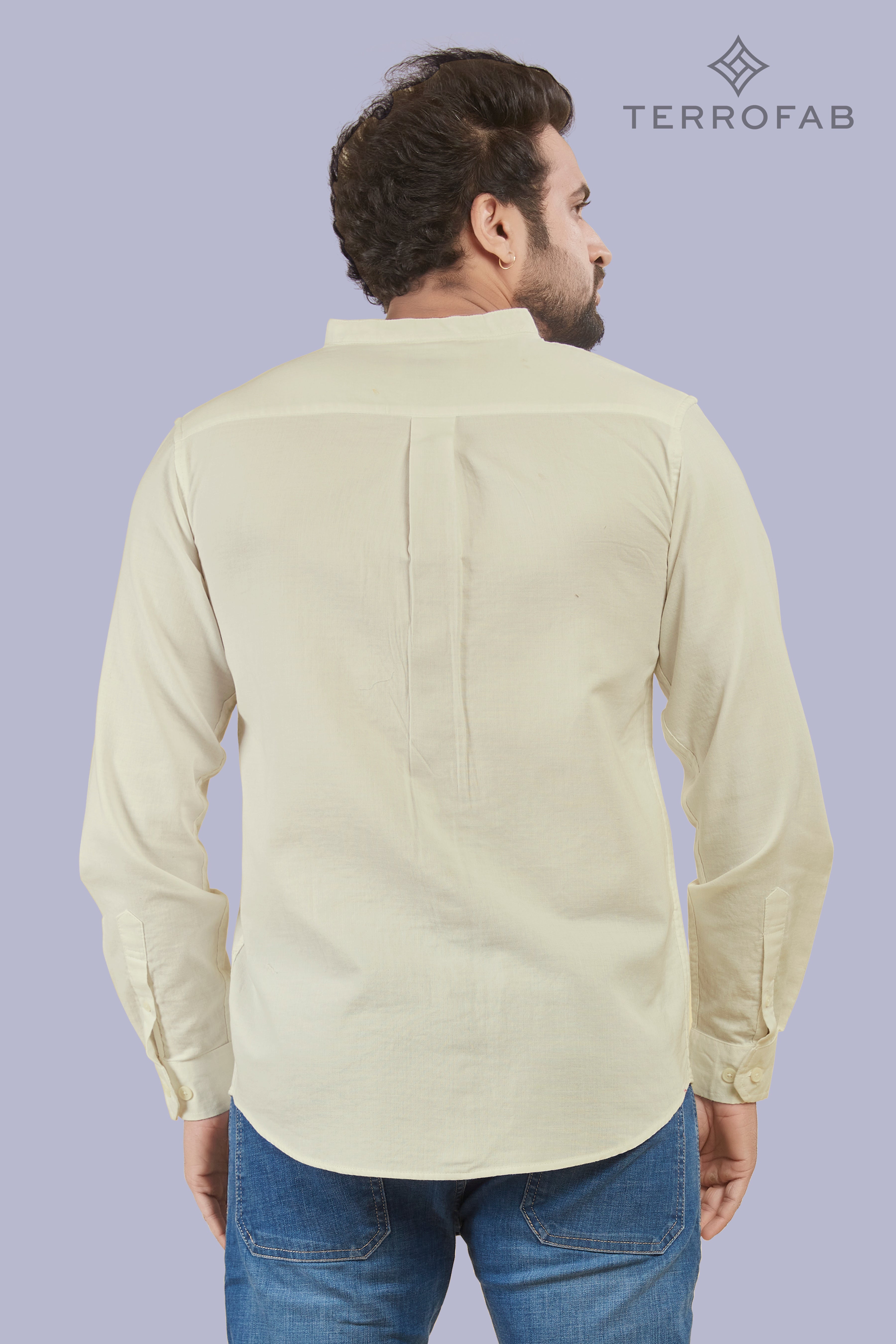 Men’s Soft Pearl white mandarin Collar Textured Cotton Shirt