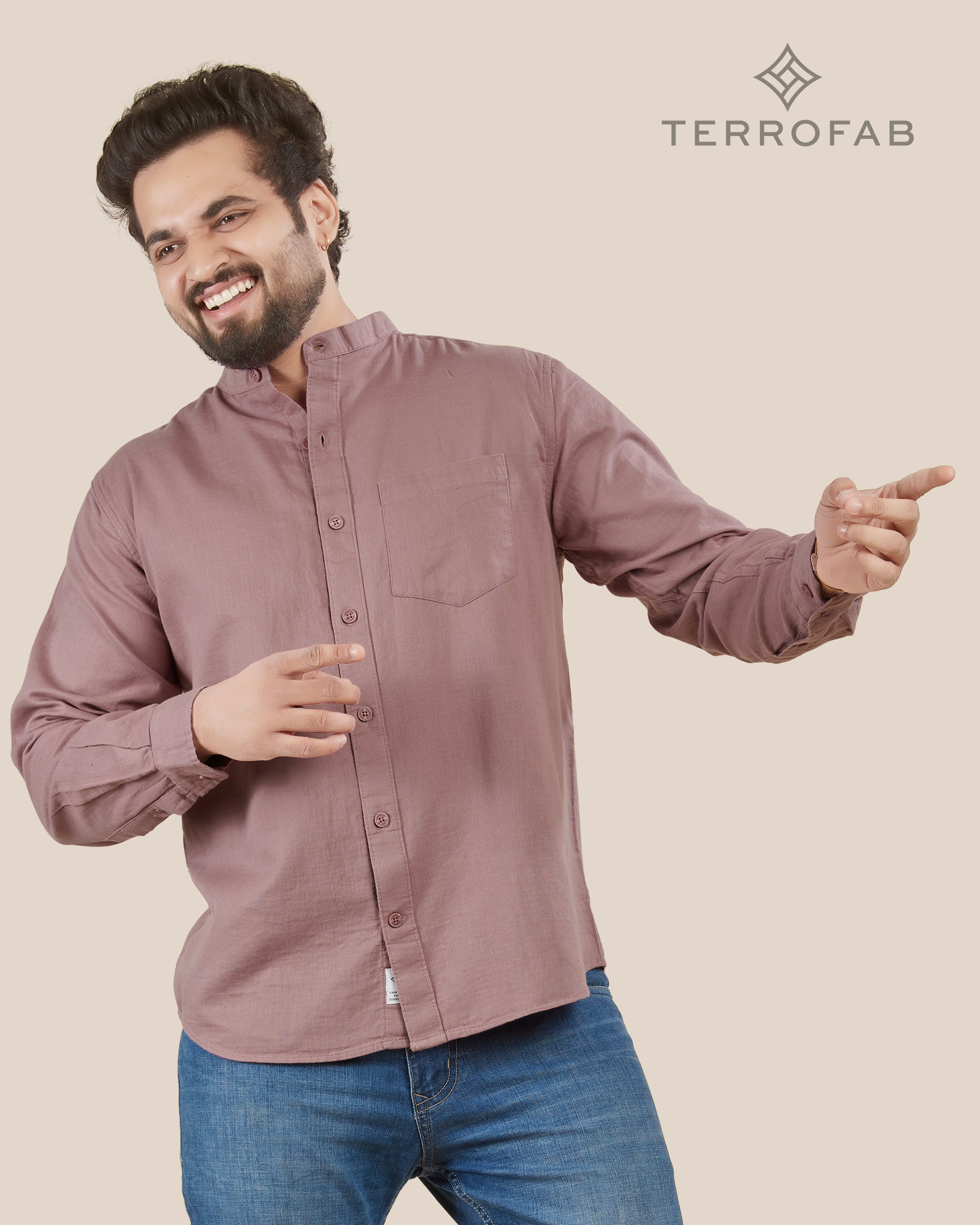 Men’s Dusty Rose mandarin Collar Cross-Hatch Shirt